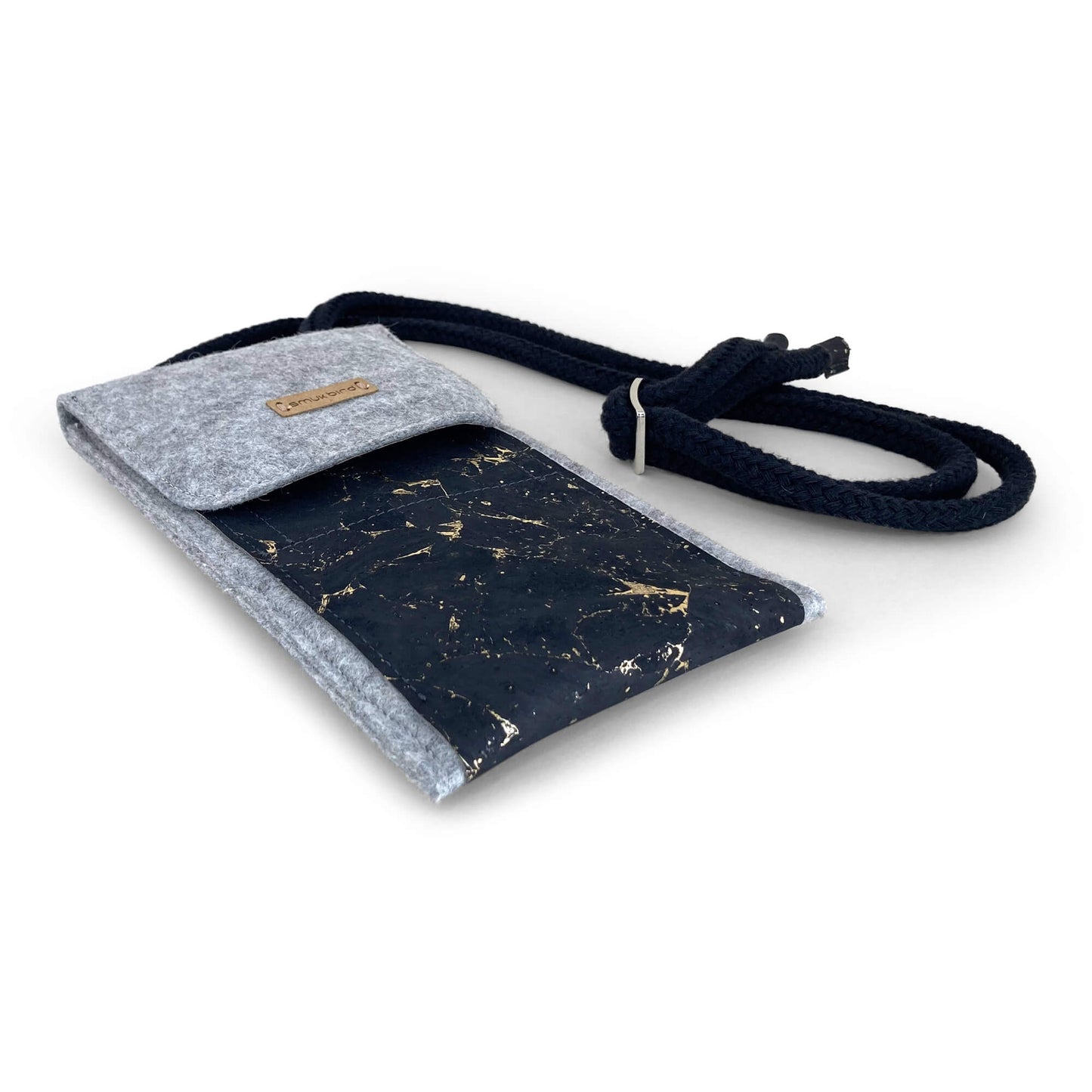 iPhone 16 Pro Max shoulder bag | Felt & cotton | light gray - black | KEDJA deluxe