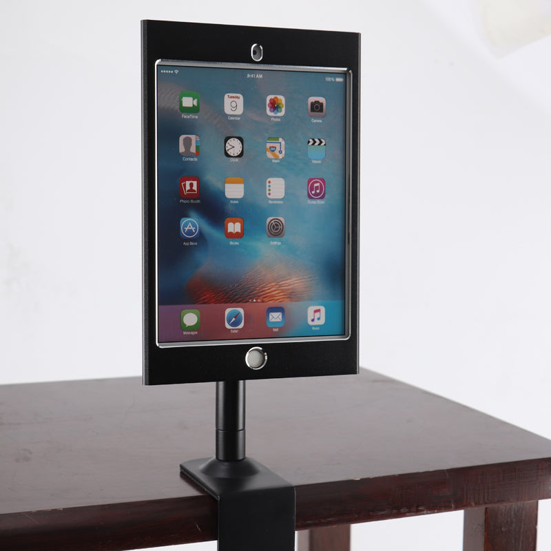 SYSTEM-S Stangen Halterung mit Schloss Befestigung aus Metall in Schwarz für iPad Mini