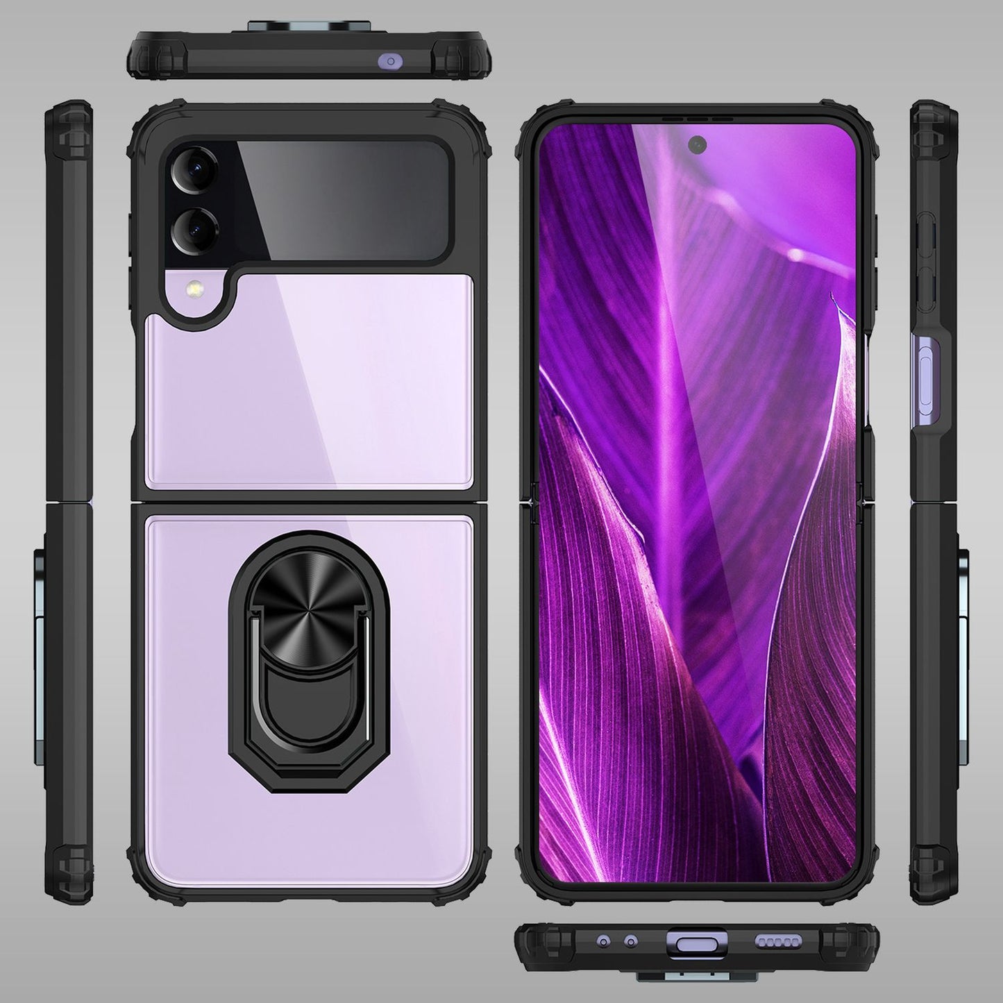 NALIA Klare Ringhülle kompatibel mit Samsung Galaxy Z Flip4 Hülle, Verstärkter Aufprall-Schutz Rahmen, Transparent Anti-Gelb Kratzfest Harte Rückseite & Silikon-Rand, 360-Grad Ring