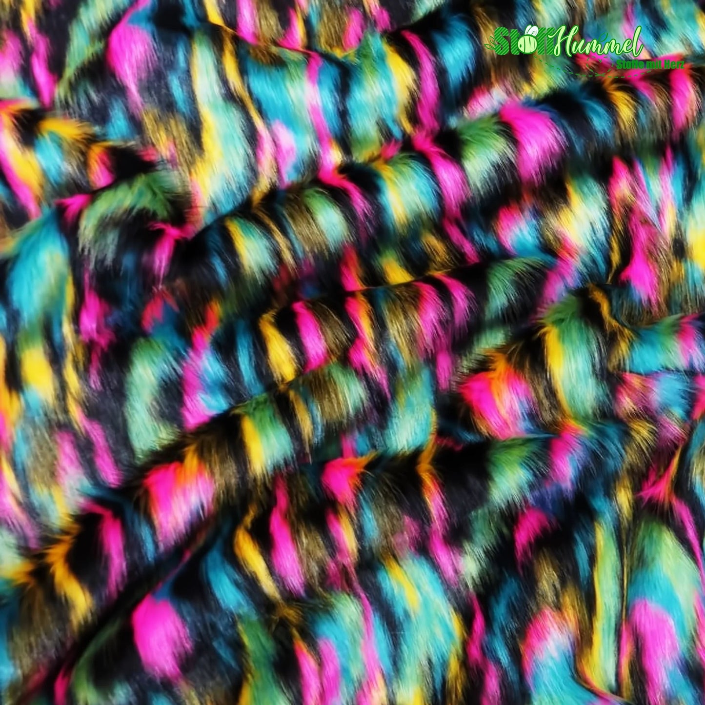 Ecoshag™ Yellow, Teal, Fuchsia Sunset Multi-Color Faux Fur