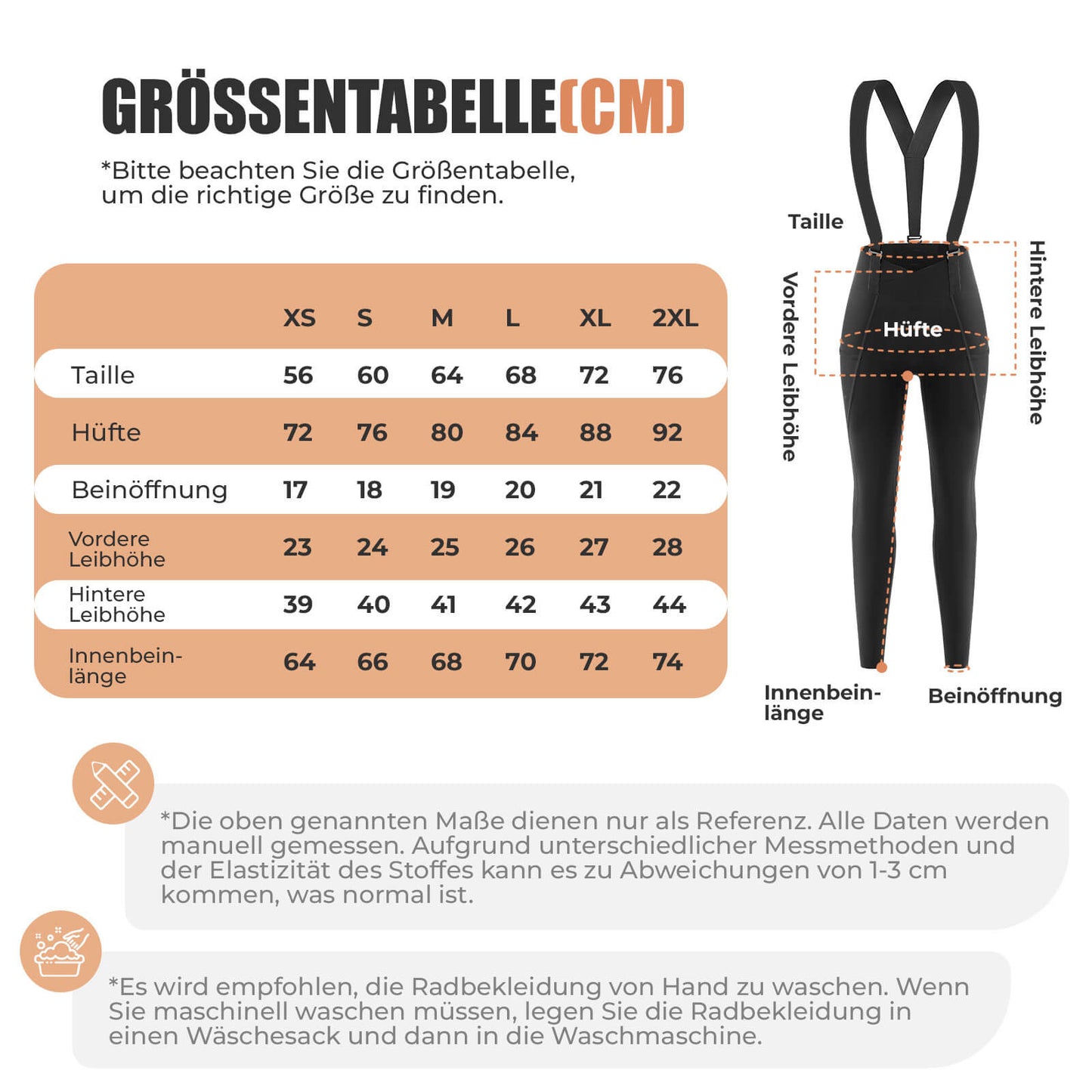 TVI Lange Trägerhose Fahrradhose mit Sitzpolster Abnehmbare