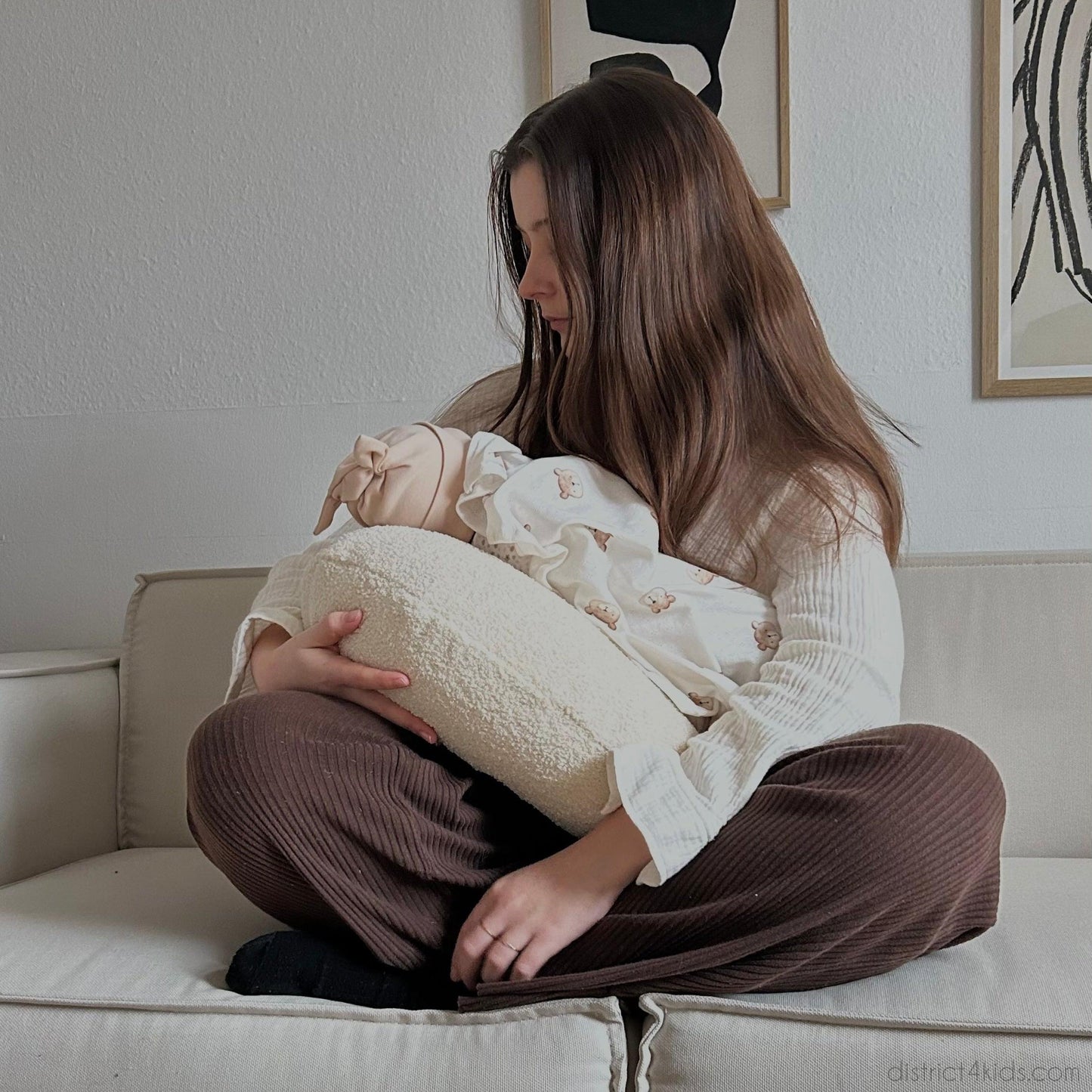 Stillkissen U-Form Teddystoff Boucle mit abnehmbaren Bezug – ergonomisches Mondstillkissen
