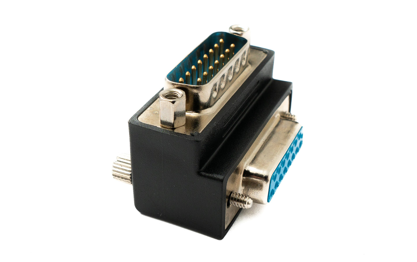 SYSTEM-S DB15 Adapter DSUB 15 Pin Stecker zu Buchse 90° Winkel Schraube Kabel in Schwarz