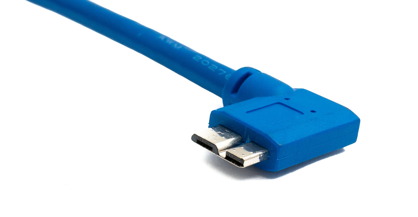 SYSTEM-S USB 3.0 Kabel 30 cm Typ B Buchse zu Micro B Stecker Left Angled Winkel 5 Gbit/s in Blau