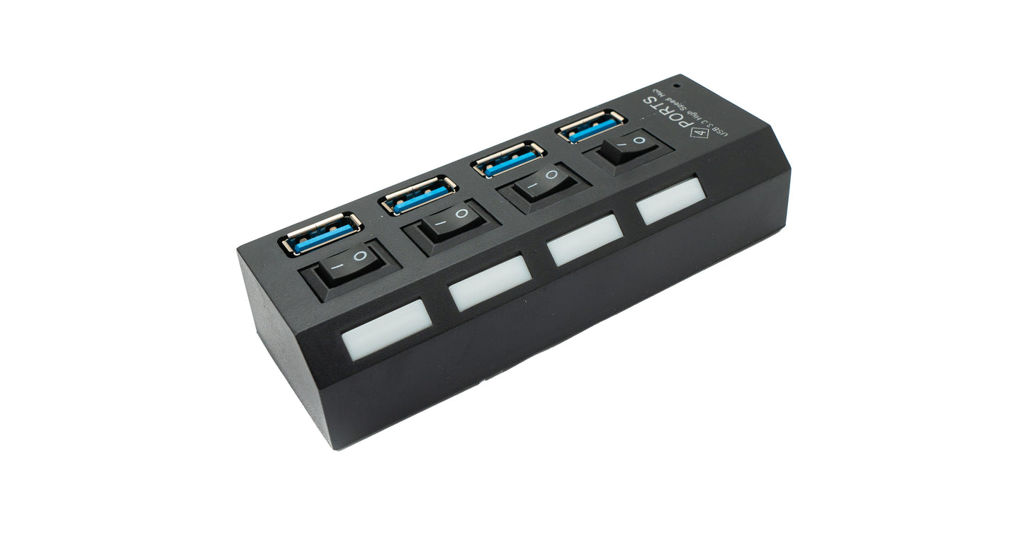 SYSTEM-S USB 3.0 Hub 4x Typ A Buchse zu Micro B Buchse mit Kabel Schalter Adapter in Schwarz