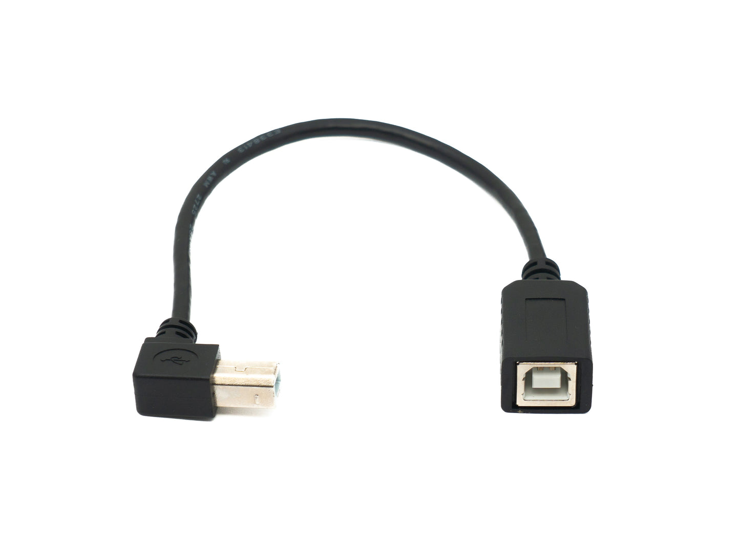 SYSTEM-S USB 2.0 Kabel 20 cm Typ B Stecker zu Buchse Right Angled Winkel in Schwarz