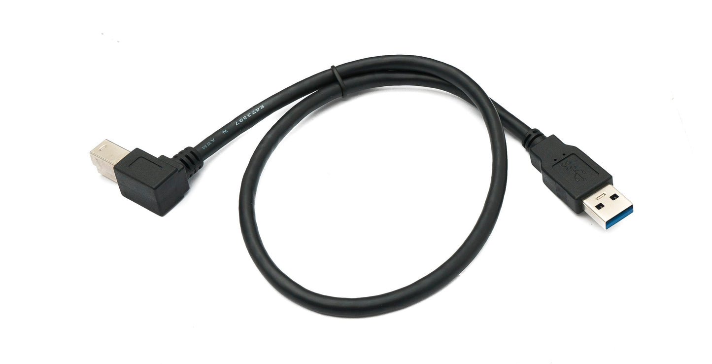 SYSTEM-S USB 3.0 Kabel 50 cm Typ B Stecker zu A Stecker Winkel Right Angled 5 Gbit/s 100W in Schwarz