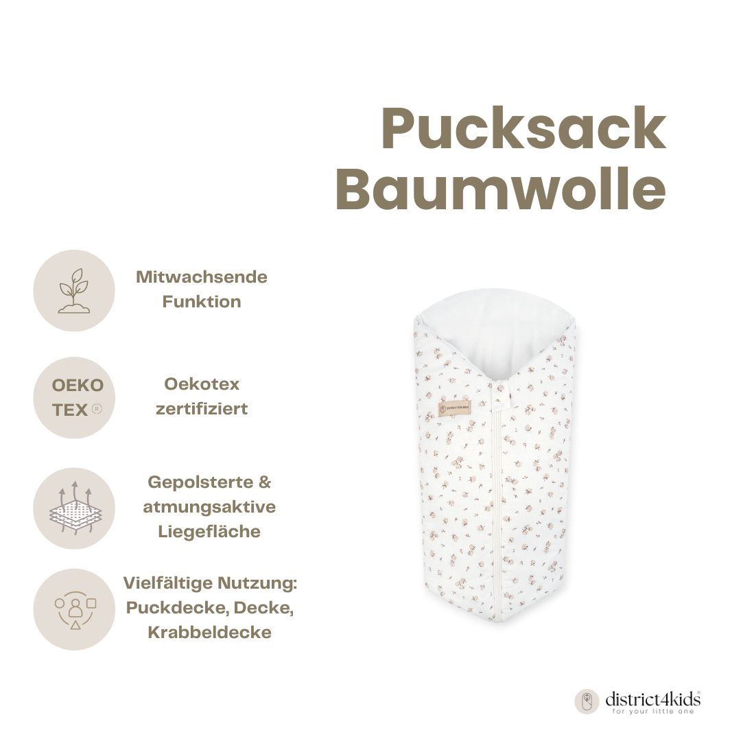 Pucksack Baumwolle Rosen mitwachsend – Ganzjahres Babyschlafsack & Einschlafhilfe