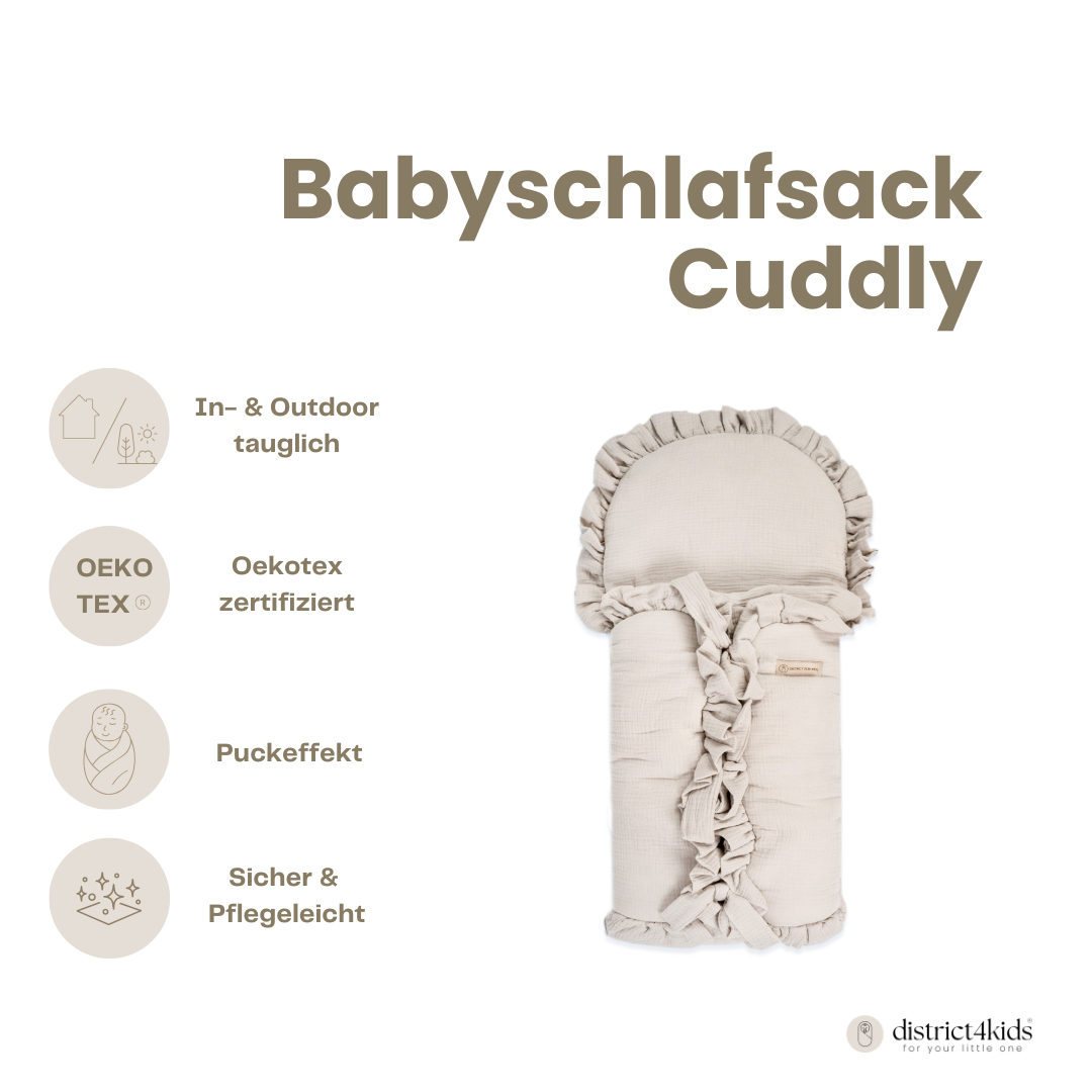 Babyschlafsack Cuddly Musselin mit Schleifen - ganzjähriger Puckschlafsack