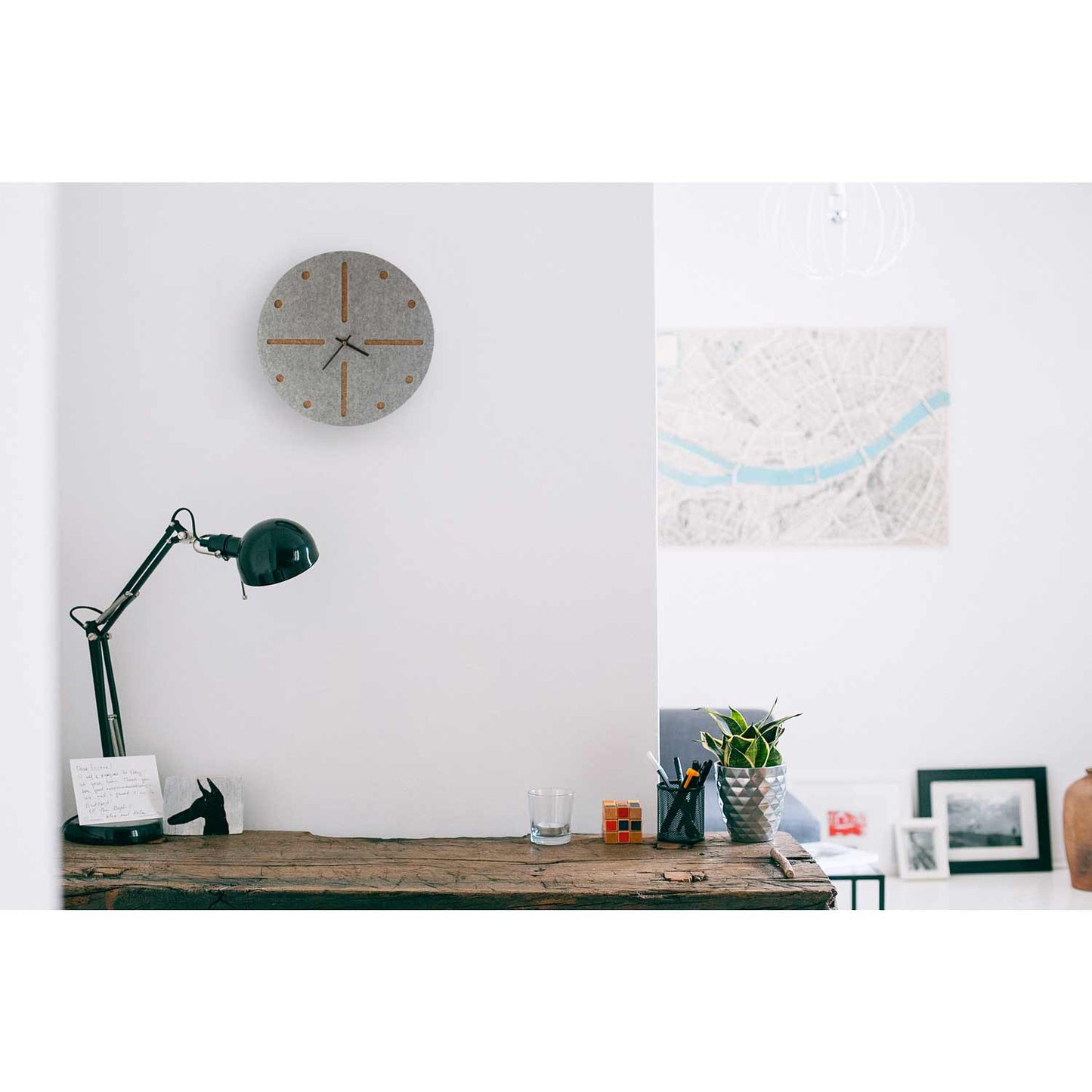 Felt and cork wall clock, 30 cm | light grey - black | Design: Odense