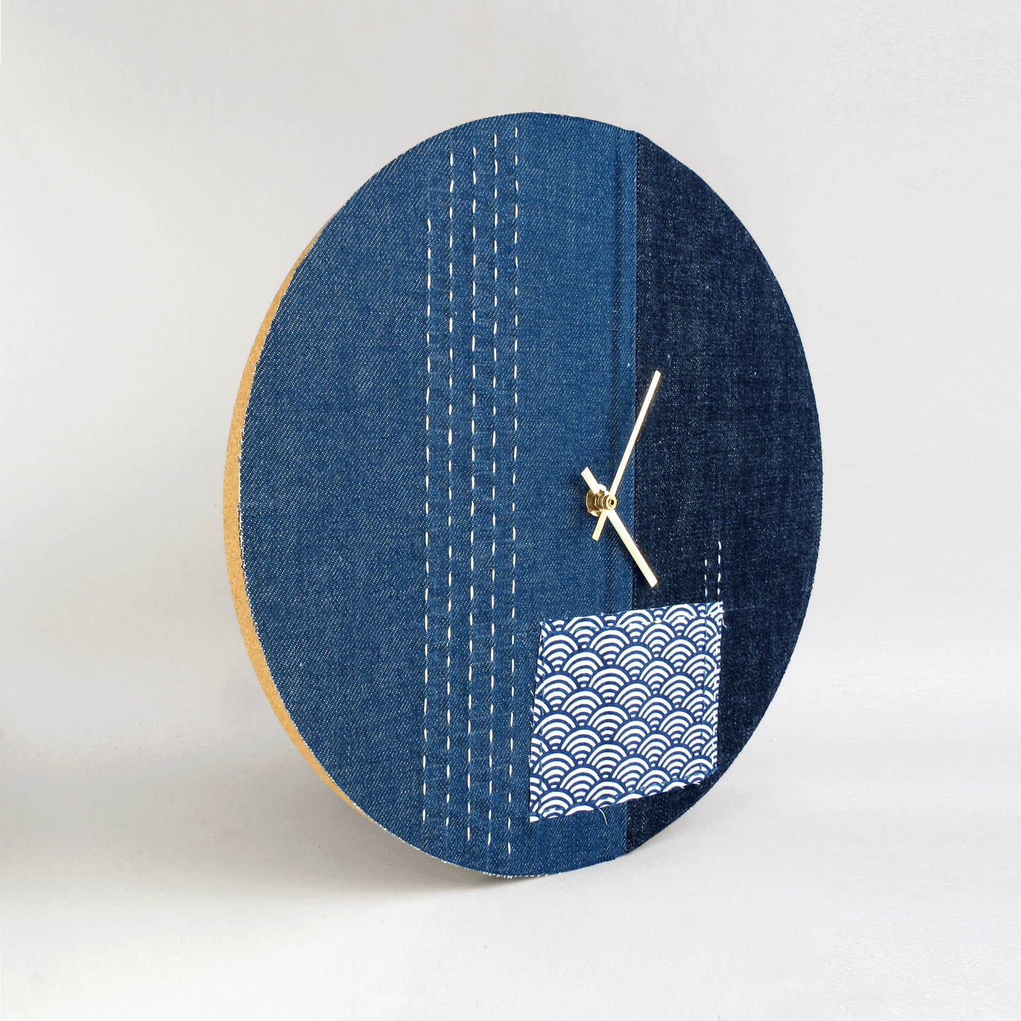 Wabi Sabi Denim Wall Clock, Round, 30 cm | Denim - Gold | Design: Nagoya