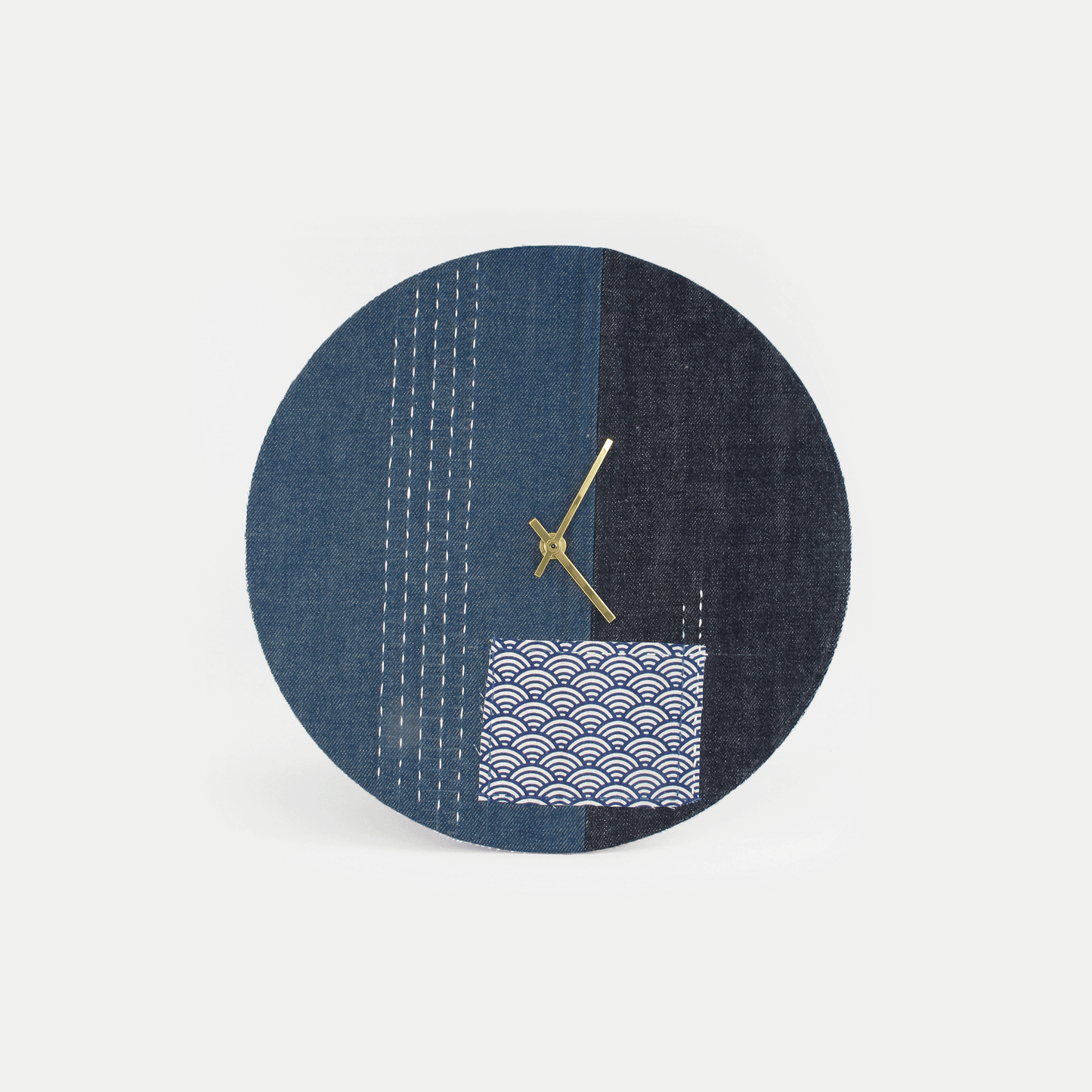 Wabi Sabi Denim Wall Clock, Round, 30 cm | Denim - Gold | Design: Nagoya