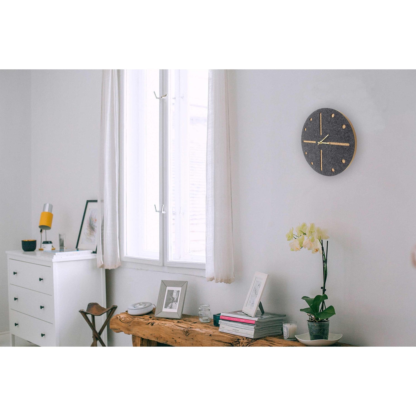 Felt and cork wall clock, 30 cm | anthracite - gold | Design: Odense