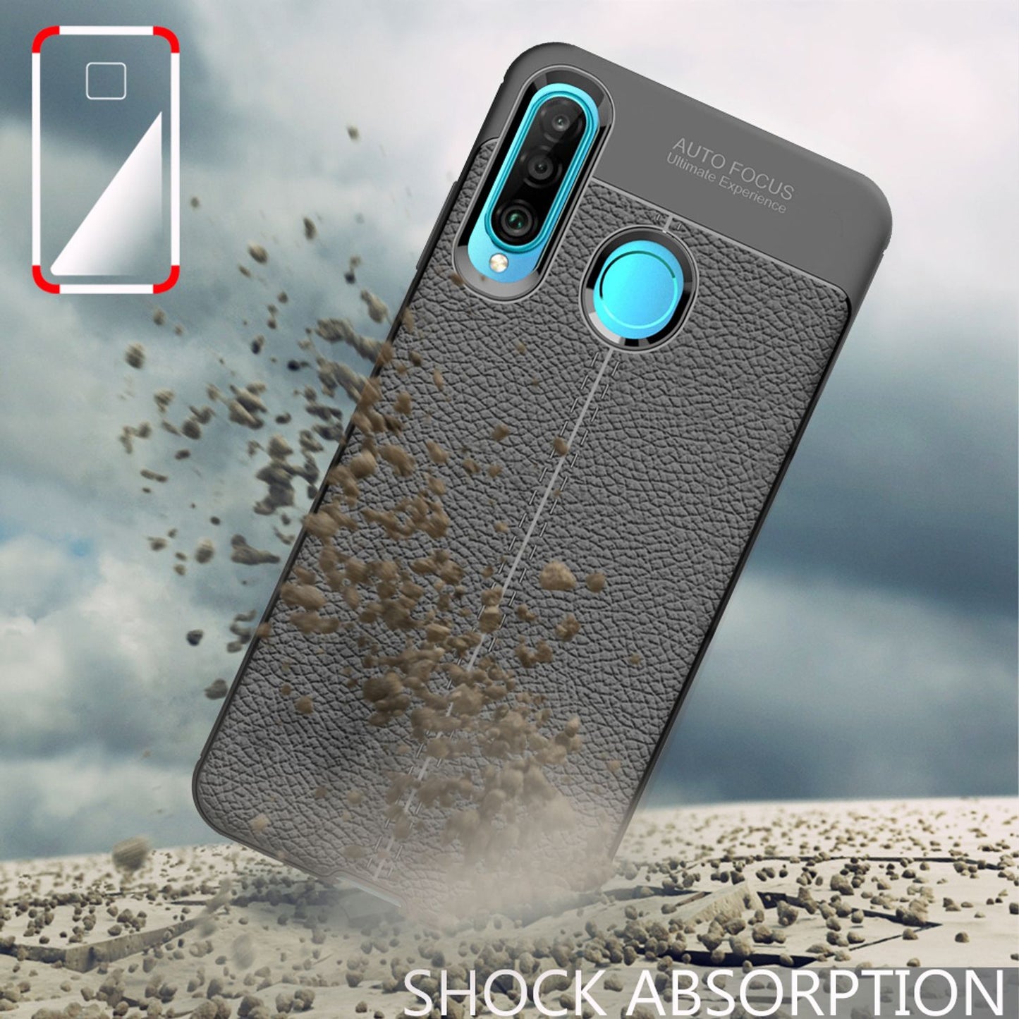 NALIA Design Case kompatibel mit Huawei P30 Lite Hülle, Leder Optik Stylische Handyhülle Stoßfeste Silikon Schutzhülle, Slim Phone Backcover Dünne Handy-Tasche Leather Cover Etui Kratzfest - Schwarz