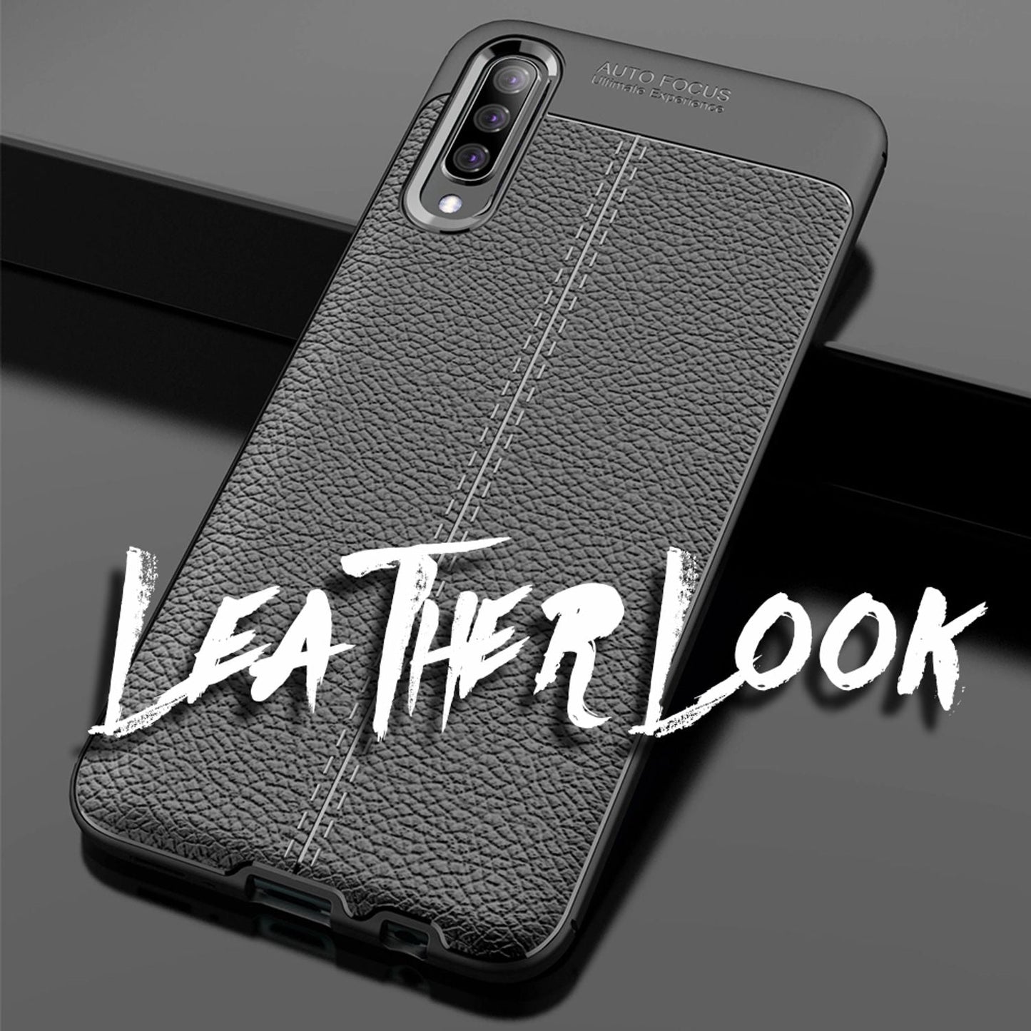 NALIA Leder-Look Hülle kompatibel mit Samsung Galaxy A70, Ultra-Slim Gummi Handyhülle TPU Silikon Case Cover, Dünne Phone Schutzhülle, Stoßfeste Etui Handy-Tasche Backcover Smartphone Bumper - Schwarz
