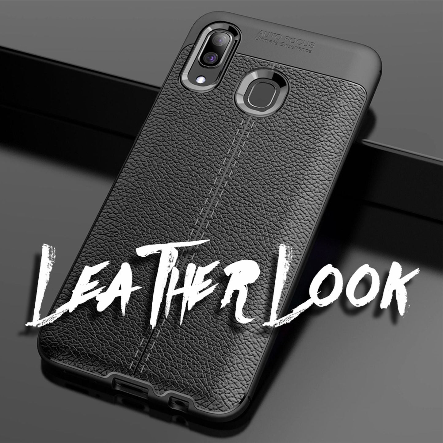NALIA Leder-Look Hülle kompatibel mit Samsung Galaxy A40, Ultra-Slim Gummi Handyhülle TPU Silikon Case Cover, Dünne Phone Schutzhülle, Stoßfeste Etui Handy-Tasche Backcover Smartphone Bumper - Schwarz