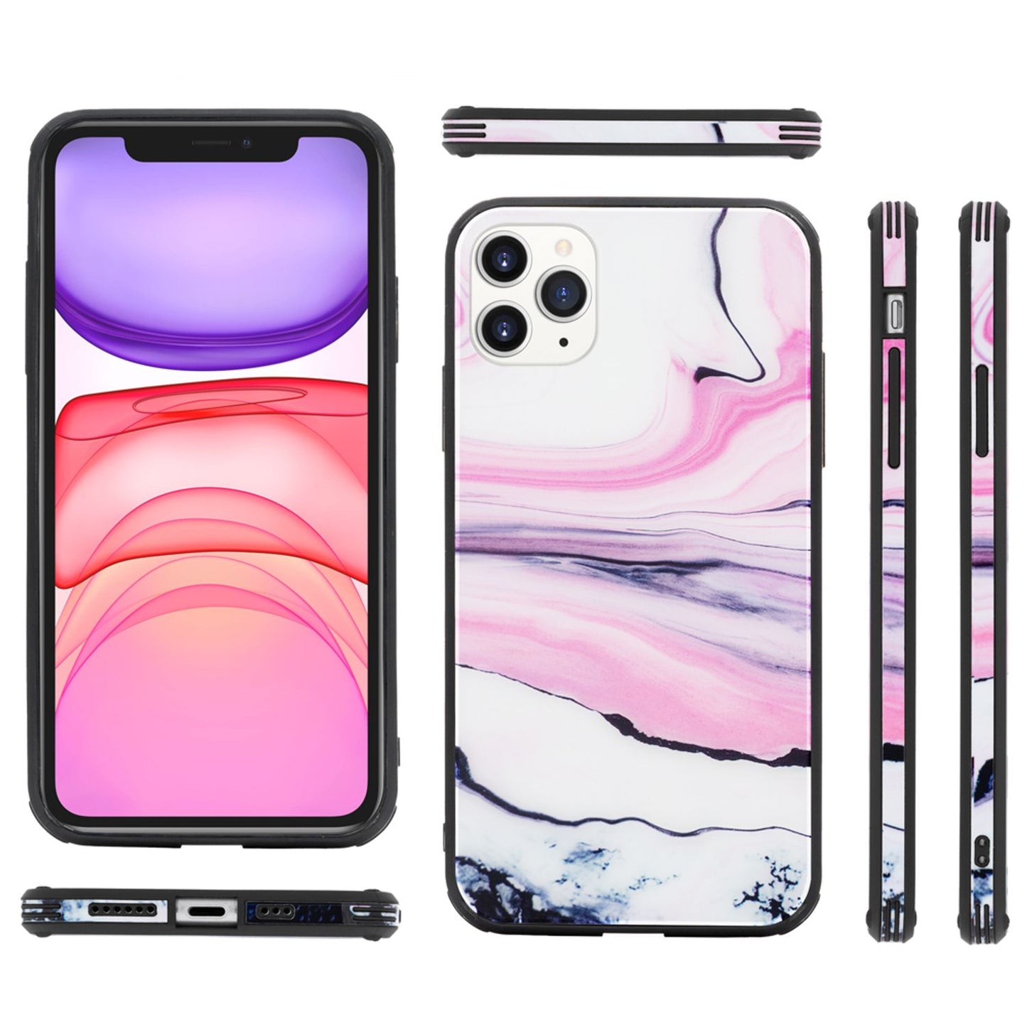 NALIA Marmor Glas Case für iPhone 11 Pro Max – Kratzfestes 9H Echtglas – MARBELLE (Silikon Bumper & Grip) – Marke aus Berlin