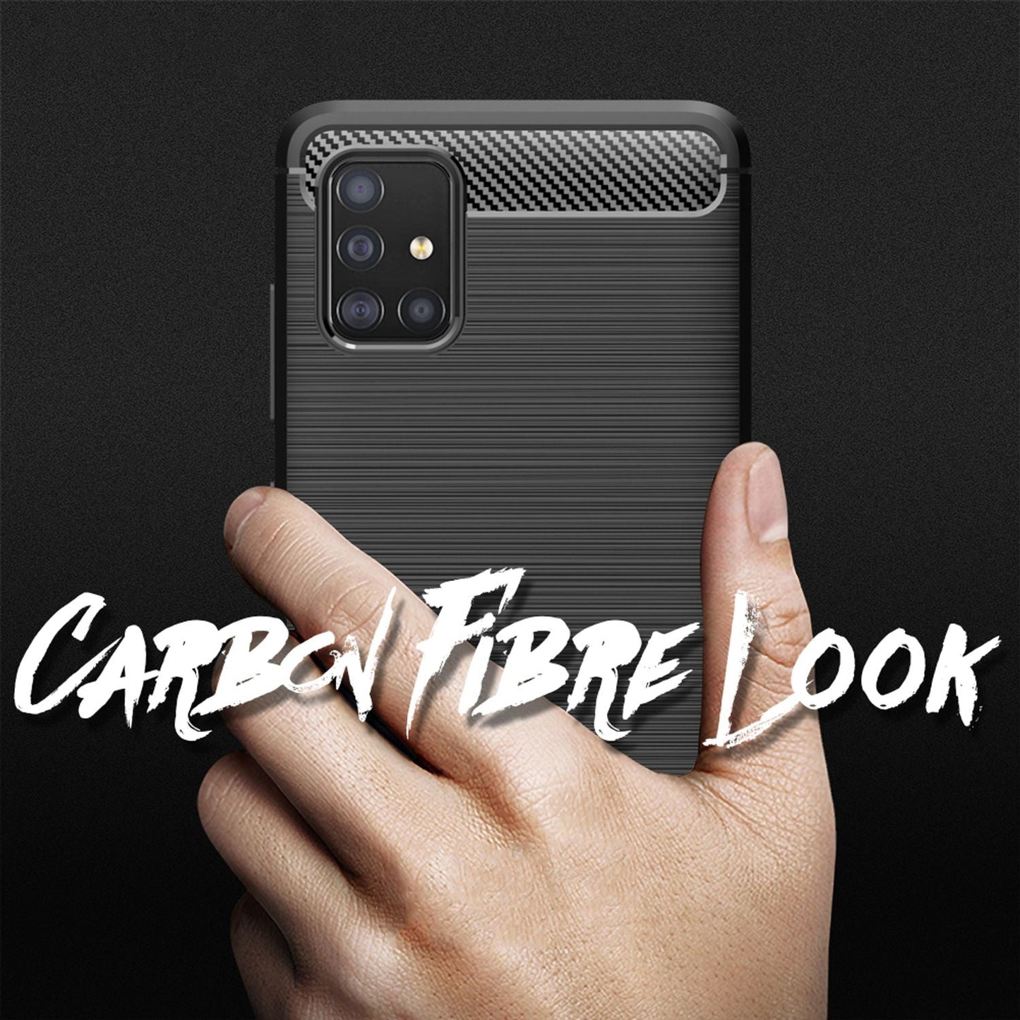 NALIA Design Case kompatibel mit Samsung Galaxy A71 Hülle, Carbon Look Stylische Handyhülle Stoßfeste Silikon Schutzhülle, Dünne Handy-Tasche Phone Cover Bumper Soft Skin TPU Etui Kratzfest - Schwarz