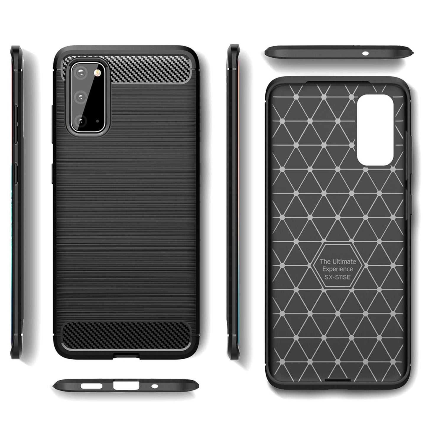NALIA Design Case kompatibel mit Samsung Galaxy S20 Hülle, Carbon Look Stylische Handyhülle Stoßfeste Silikon Schutzhülle, Dünne Handy-Tasche Phone Cover Bumper Soft Skin TPU Etui Kratzfest - Schwarz