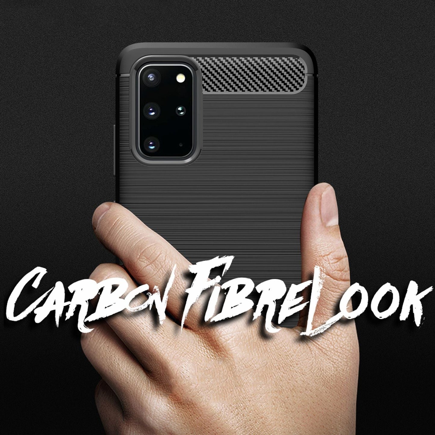NALIA Design Case kompatibel mit Samsung Galaxy S20 Plus Hülle, Carbon Look Stylische Handyhülle Stoßfeste Silikon Schutzhülle, Dünne Handy-Tasche Phone Cover Bumper Soft Skin TPU Kratzfest - Schwarz