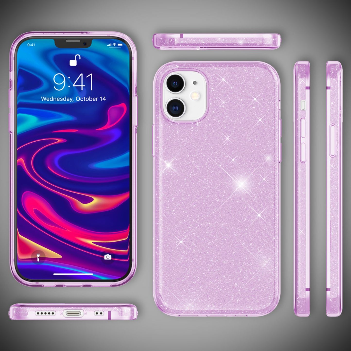 NALIA Glitzerhülle für iPhone 12 Mini – Funkelnder Glitzer-Look & Grip – SHINEPOP (Silikon Case) – Marke aus Berlin