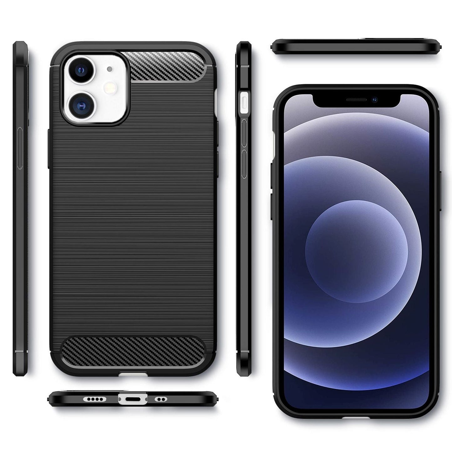 NALIA Design Case kompatibel mit iPhone 12 Mini Hülle, Carbon Look Stylische Handyhülle Stoßfeste Silikon Schutzhülle, Dünne Handy-Tasche Phone Cover Bumper Skin Etui Backcover Kratzfest - Schwarz