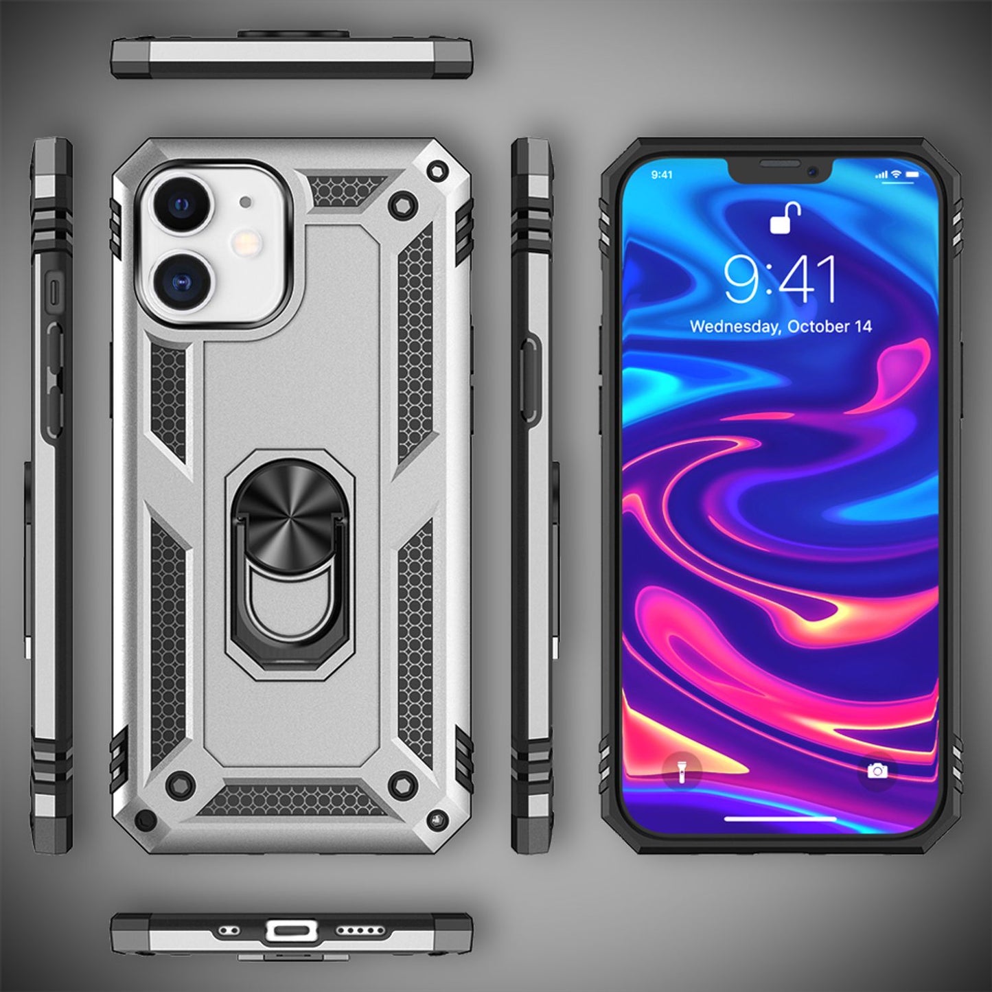 NALIA Panzerhülle für iPhone 12 Mini – Ring-Ständer 360° & Magnet-Halterung Kompatibel – RINGDEFEND (Stoßfestes Outdoor Case) – Marke aus Berlin