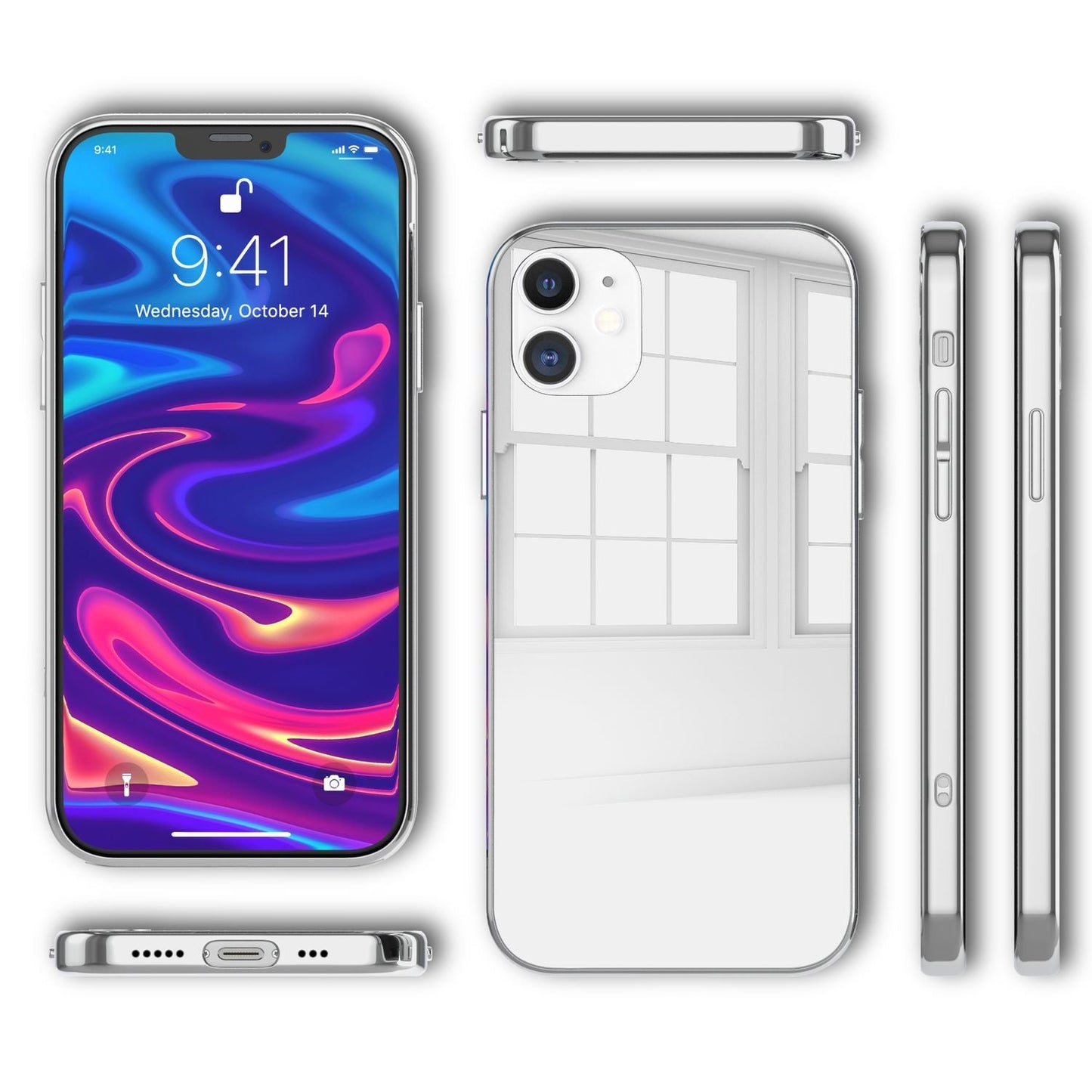 NALIA Spiegelhülle für iPhone 12 / 12 Pro – Echtes Glas (9H Spiegel & Kratzfest) – RAYN (Premium Hardcase & Silikon Bumper) – Marke aus Berlin