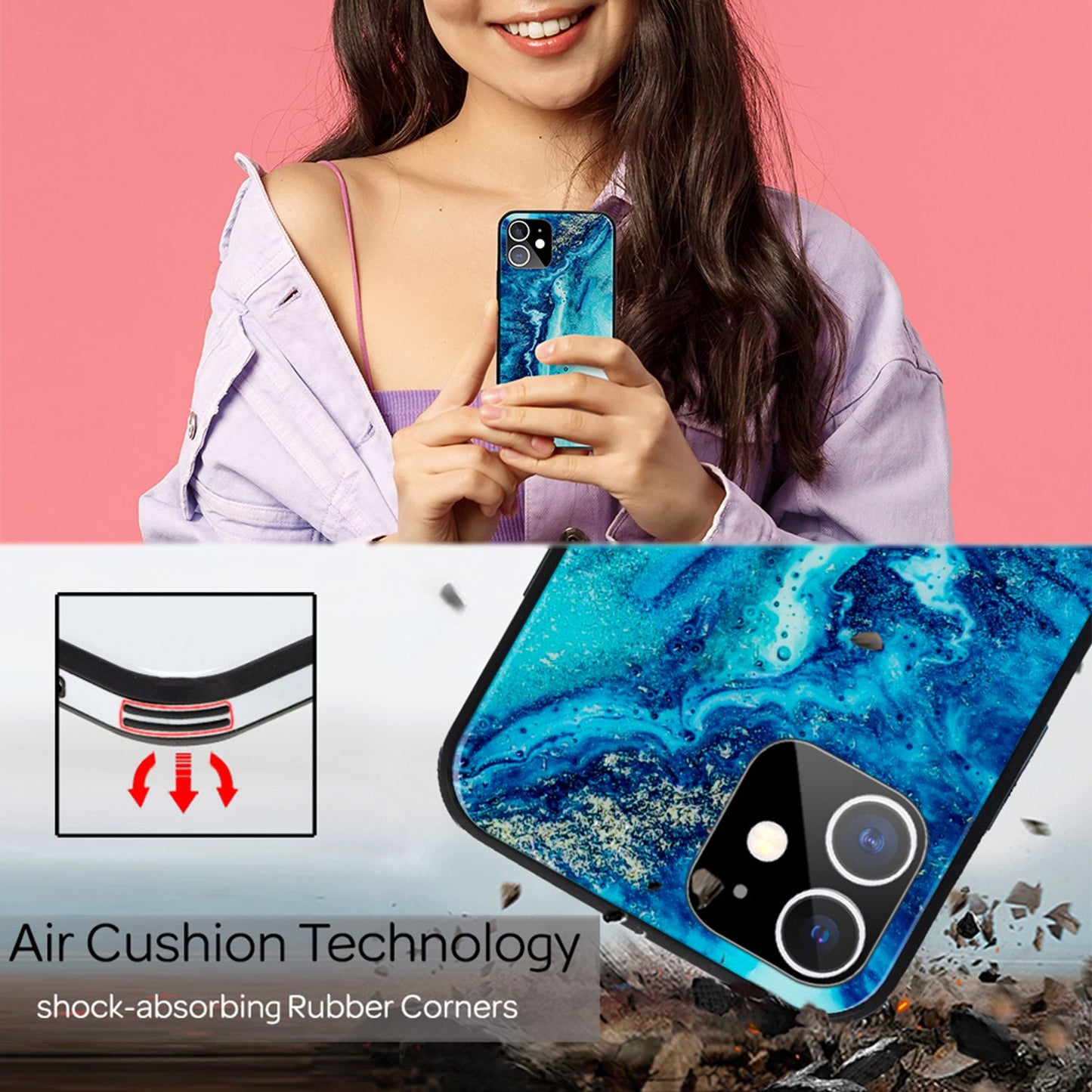 NALIA Hartglas Cover kompatibel mit iPhone 12 Mini Hülle, Marmor Design Hard-Case aus 9H Tempered Glass & Silikon Bumper, Kratzfeste Handyhülle Phone Schutzhülle Handy-Tasche