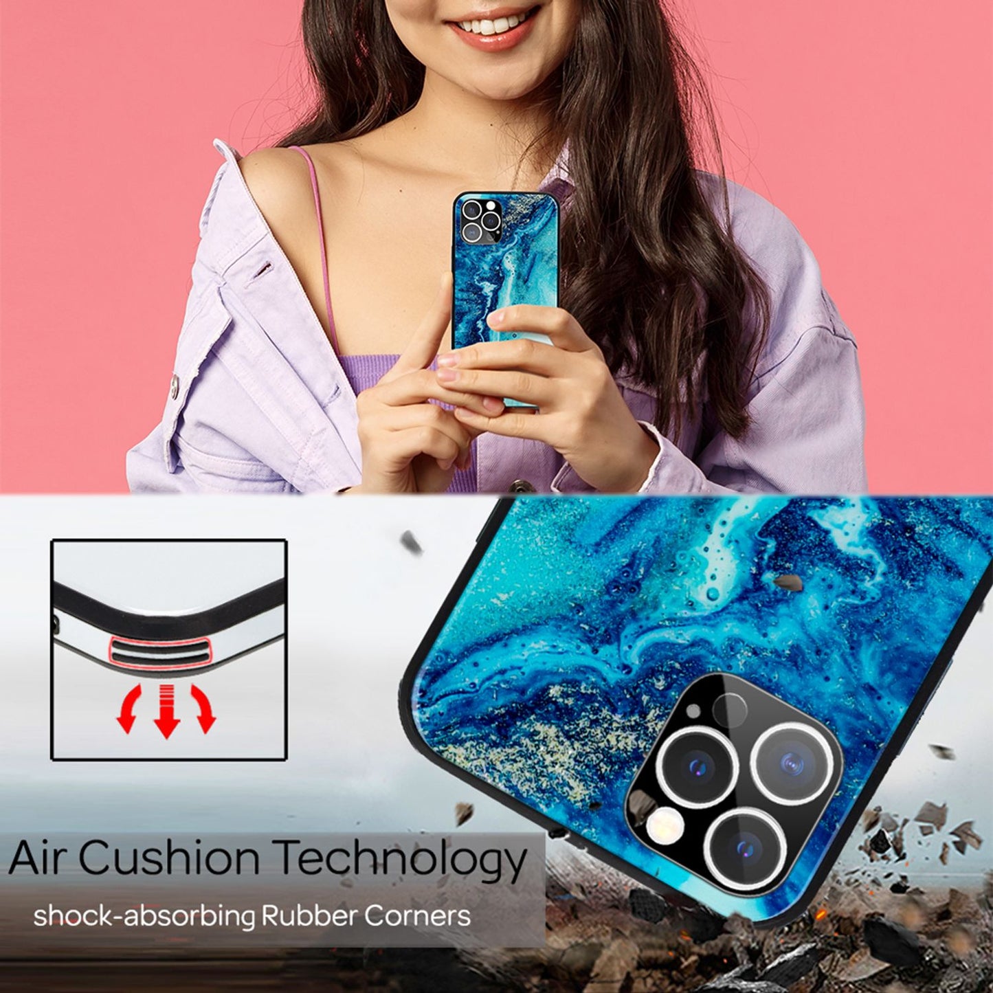 NALIA Marmor Glas Case für iPhone 12 Pro Max – Kratzfestes 9H Echtglas – MARBELLE (Silikon Bumper & Grip) – Marke aus Berlin
