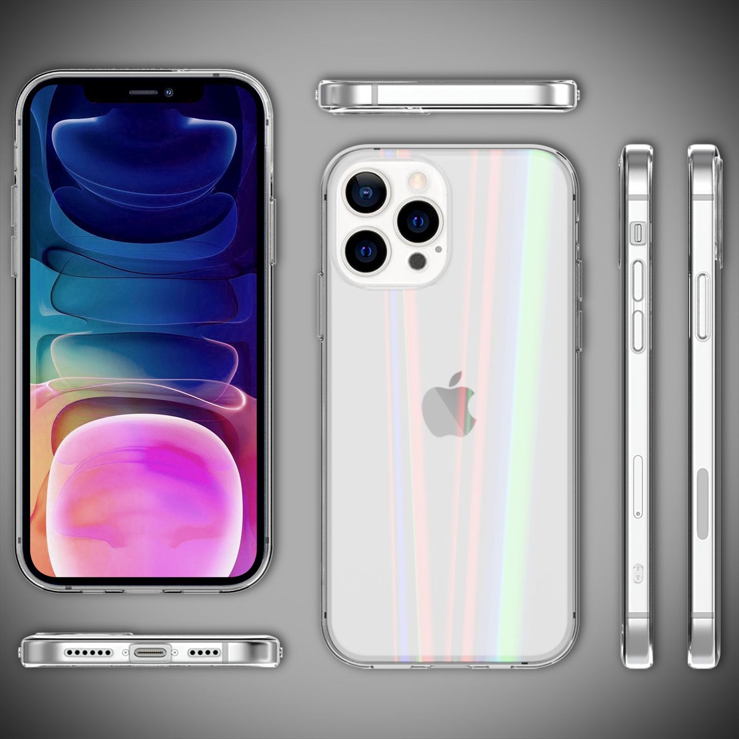 NALIA Transparente Glashülle für iPhone 13 Pro Max – Holografischer Prisma-Effekt (Regenbogen Schimmer) – 9H Hartglas & Anti-Gelb – AURORA – Marke aus Berlin