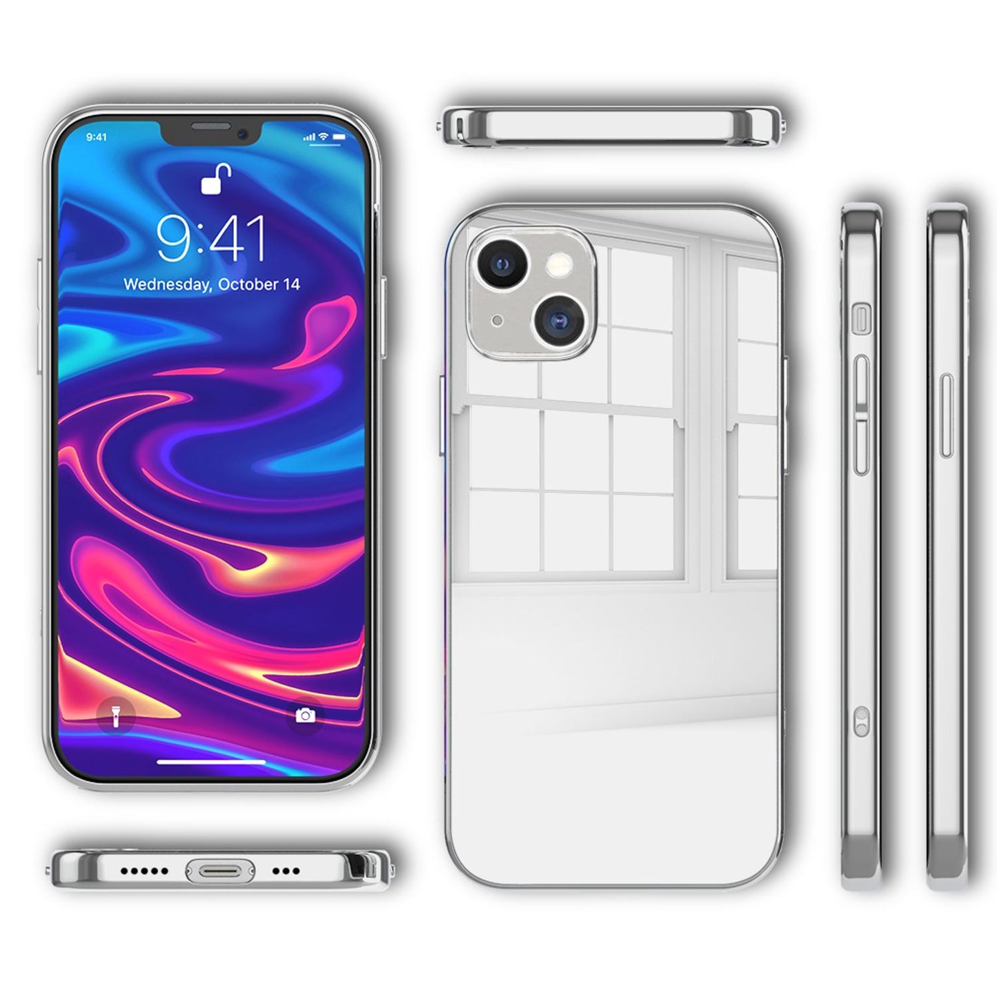 NALIA Spiegel Hartglas Case kompatibel mit iPhone 13 Mini Hülle, Klarer Spiegeleffekt Mirror Hardcase Kratzfest 9H Tempered Glass & Silikon Bumper, Dünne Schutzhülle Glashülle Handyhülle - Silber