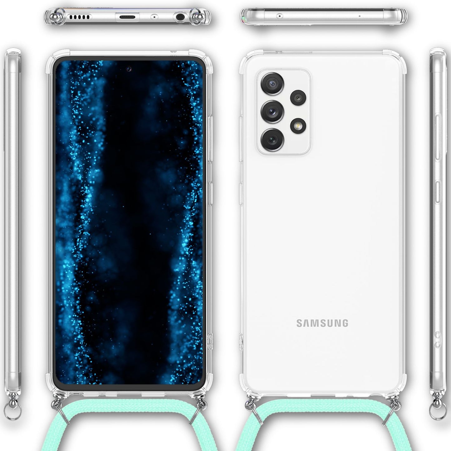 NALIA Handykette für Samsung Galaxy A33 – Transparentes Hybrid-Case & Band – HANGIT (Anti-Gelb Rückseite & Verstellbar) – Marke aus Berlin