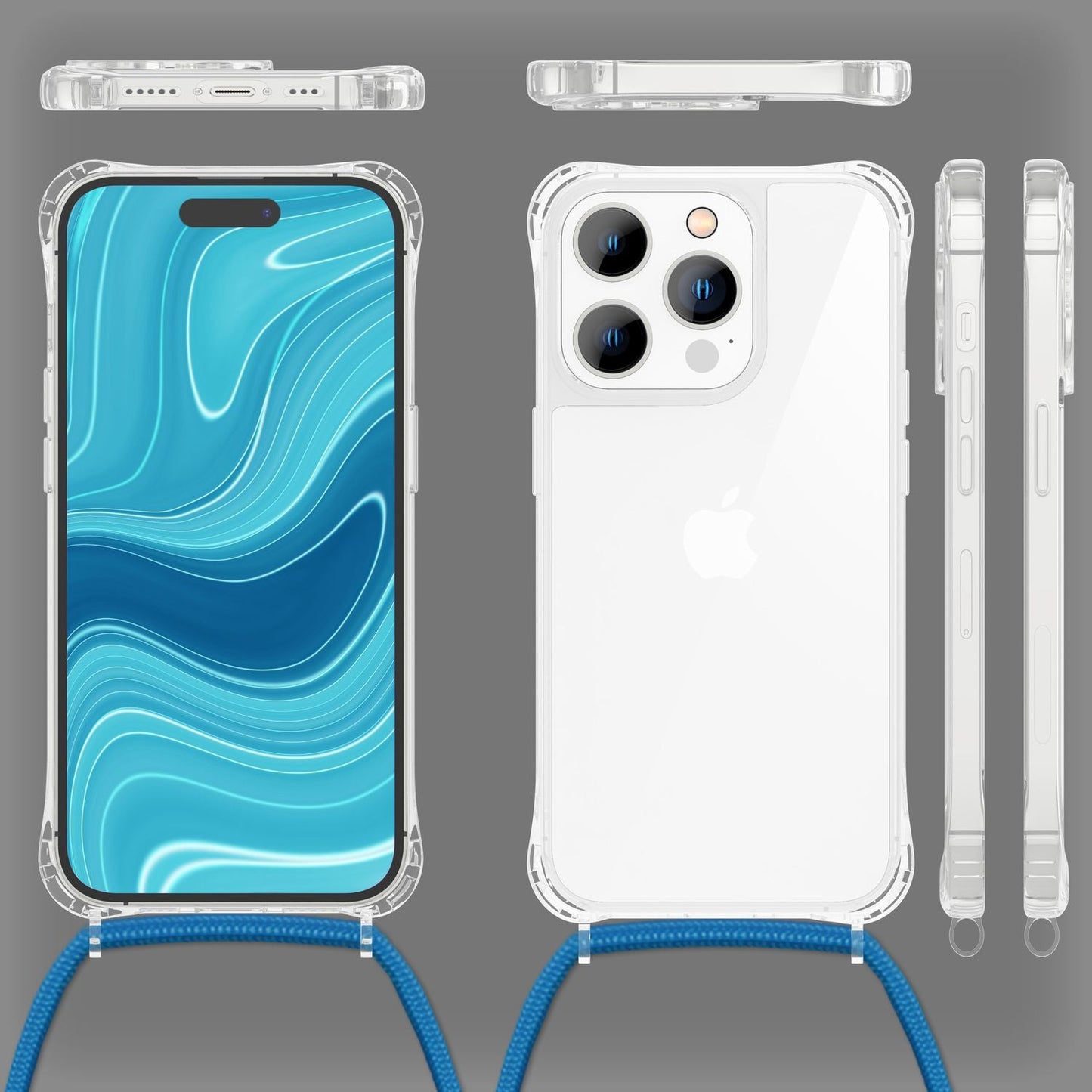 NALIA Handykette für iPhone 14 Pro – Transparentes Hybrid-Case & Band – HANGIT PRO (Anti-Gelb Rückseite & Verstellbar) – Marke aus Berlin
