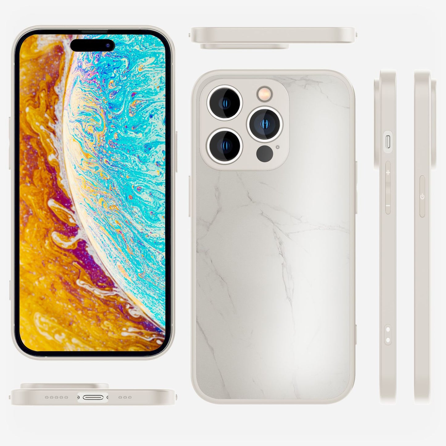 NALIA Marmor Glas Case für iPhone 14 Pro Max – Kratzfestes 9H Echtglas – MARBELLE (Silikon Bumper & Grip) – Marke aus Berlin