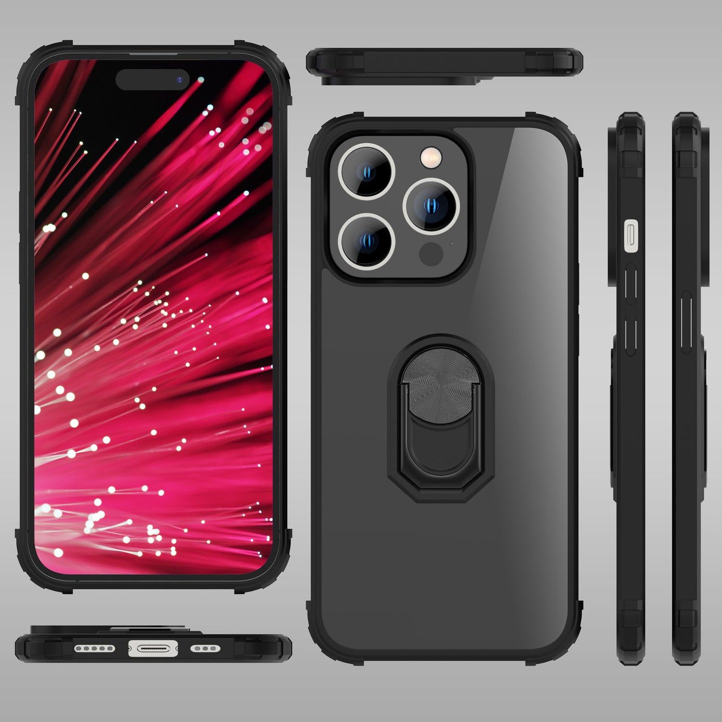 NALIA Ringhülle für iPhone 14 Pro – Für Magnethalter & 360° Stand – VAULT (Kristallklare Rückseite & Stoßfester Silikon-Rahmen) – Marke aus Berlin