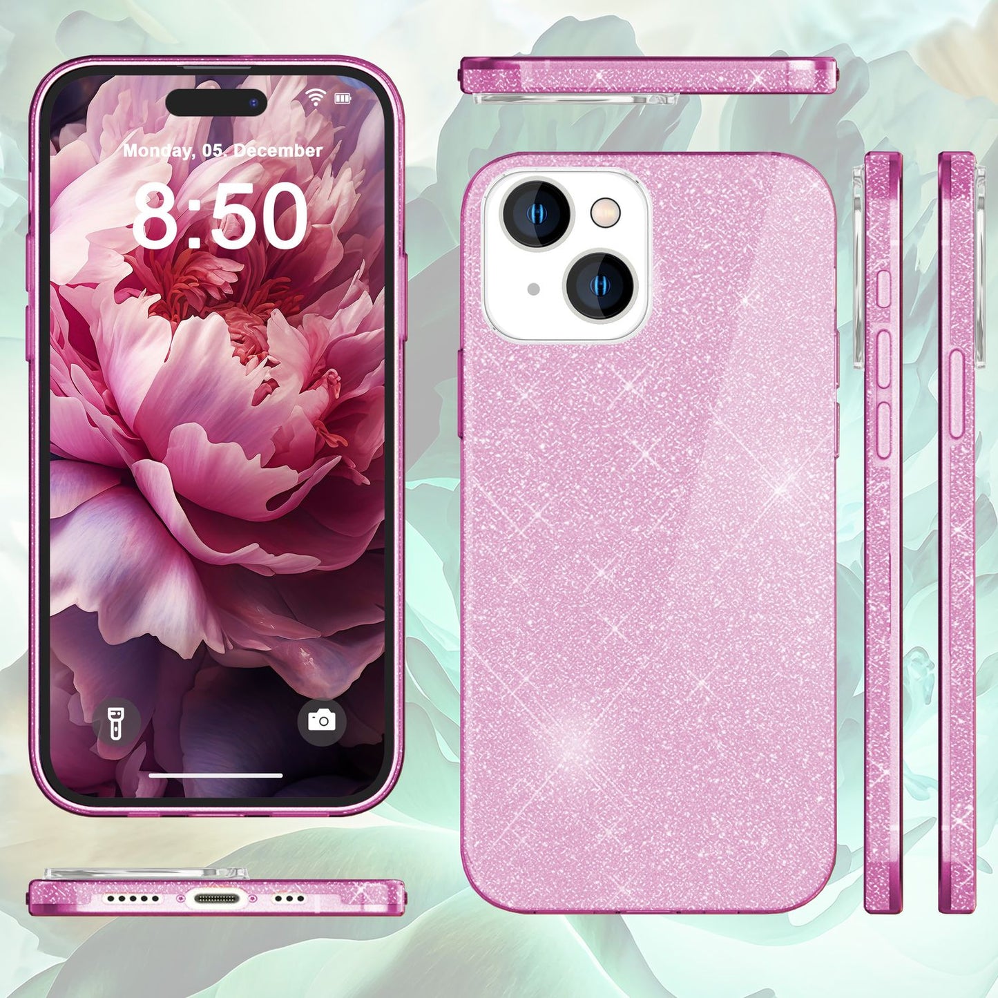 NALIA Glitzerhülle für iPhone 15 Plus – Funkelnder Glitzer-Look & Grip – SHINEPOP (Silikon Case) – Marke aus Berlin