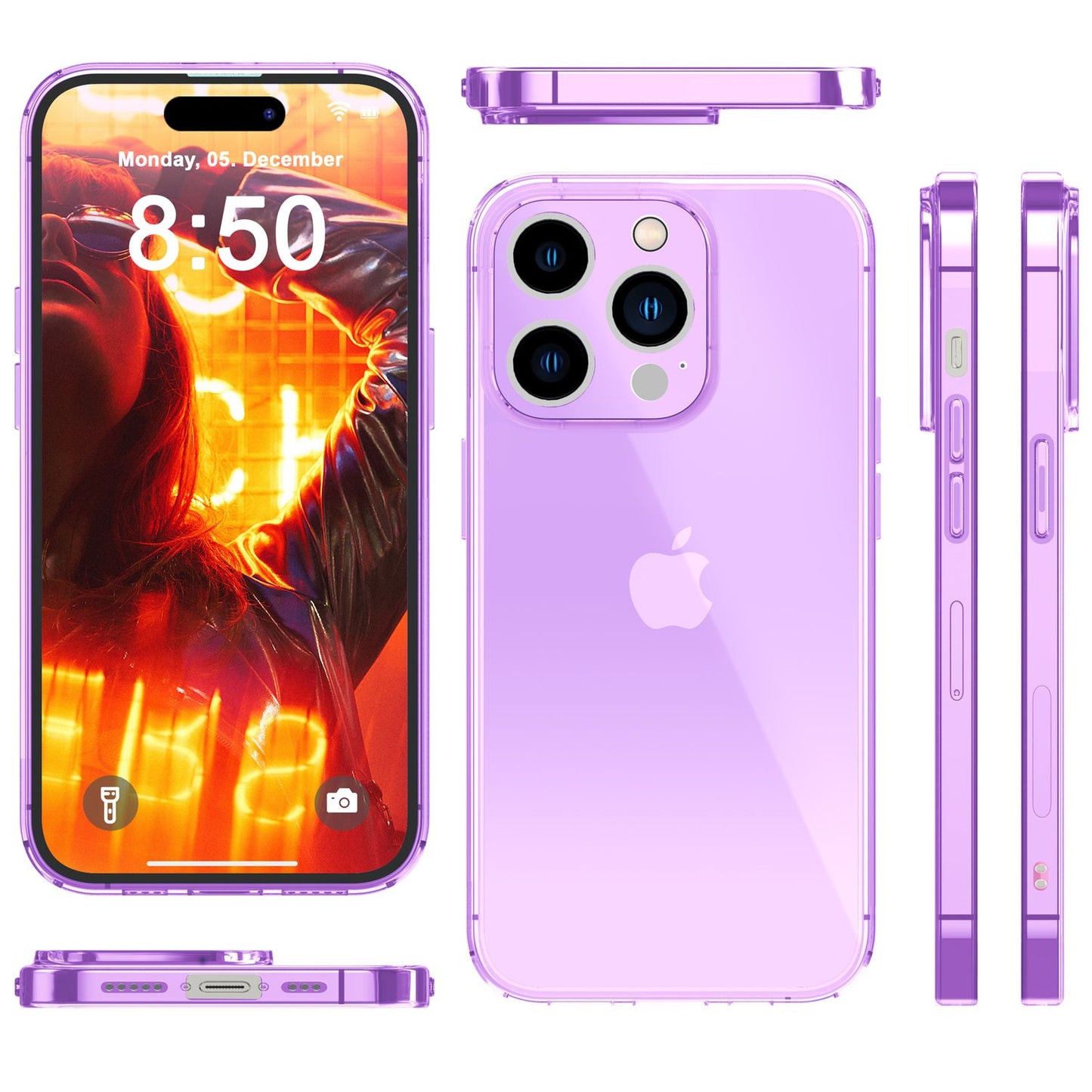 NALIA Neon Silikonhülle für iPhone 15 Pro – Knallige Signal-Farbe & Linsenschutz – VIBE (Transparentes Case) – Marke aus Berlin