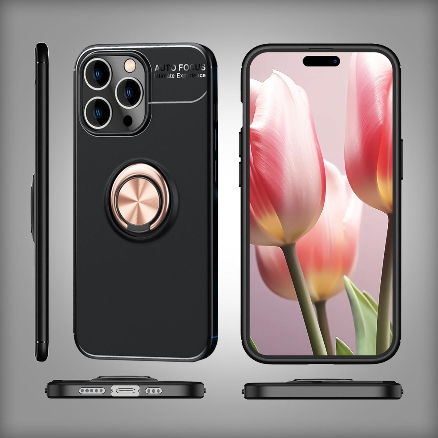 NALIA Ringhülle für iPhone 15 Pro – Ring-Ständer 360° & für Magnet-Halter – GRIP360 (Mattiertes Silikon Case) – Marke aus Berlin