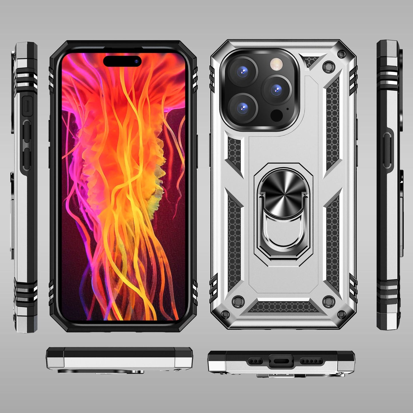 NALIA Panzerhülle für iPhone 15 Pro – Ring-Ständer 360° & Magnet-Halterung Kompatibel – RINGDEFEND (Stoßfestes Outdoor Case) – Marke aus Berlin