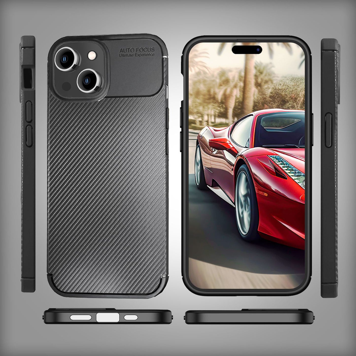 NALIA Silikonhülle für iPhone 15 Plus – Rutschfest & Matt – VORTEX (Gebürstete Optik & Carbon Design) – Marke aus Berlin