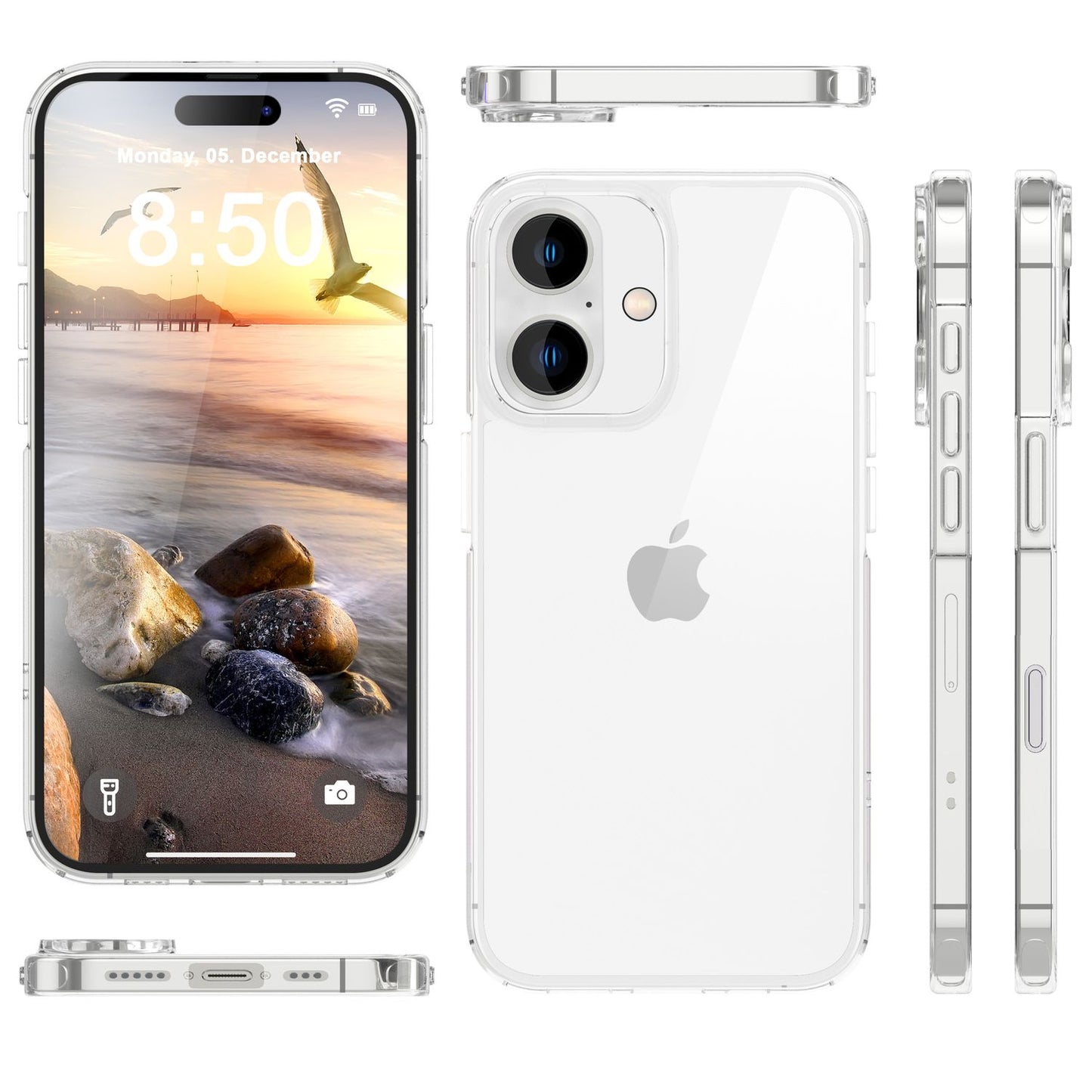 NALIA Transparente Hülle für iPhone 16 Plus – Anti-Gelb & Stoßfest – BLYSS (Rückseite in Glas-Optik) – Marke aus Berlin