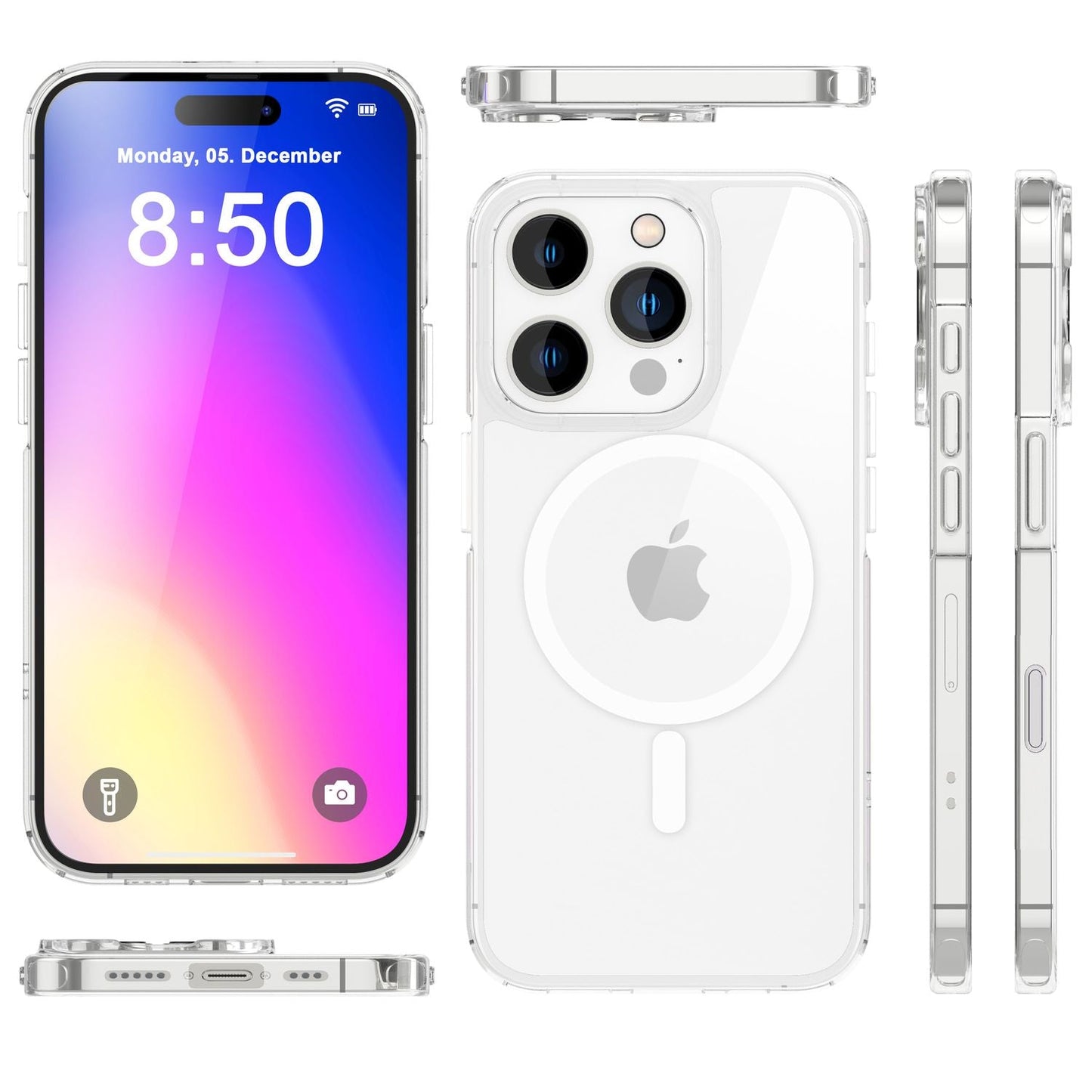 NALIA Klare MagPower Acryl Hülle für iPhone 16 Pro, Kratzfeste Schutzhülle mit Silikon-Rahmen, Transparente Handyhülle