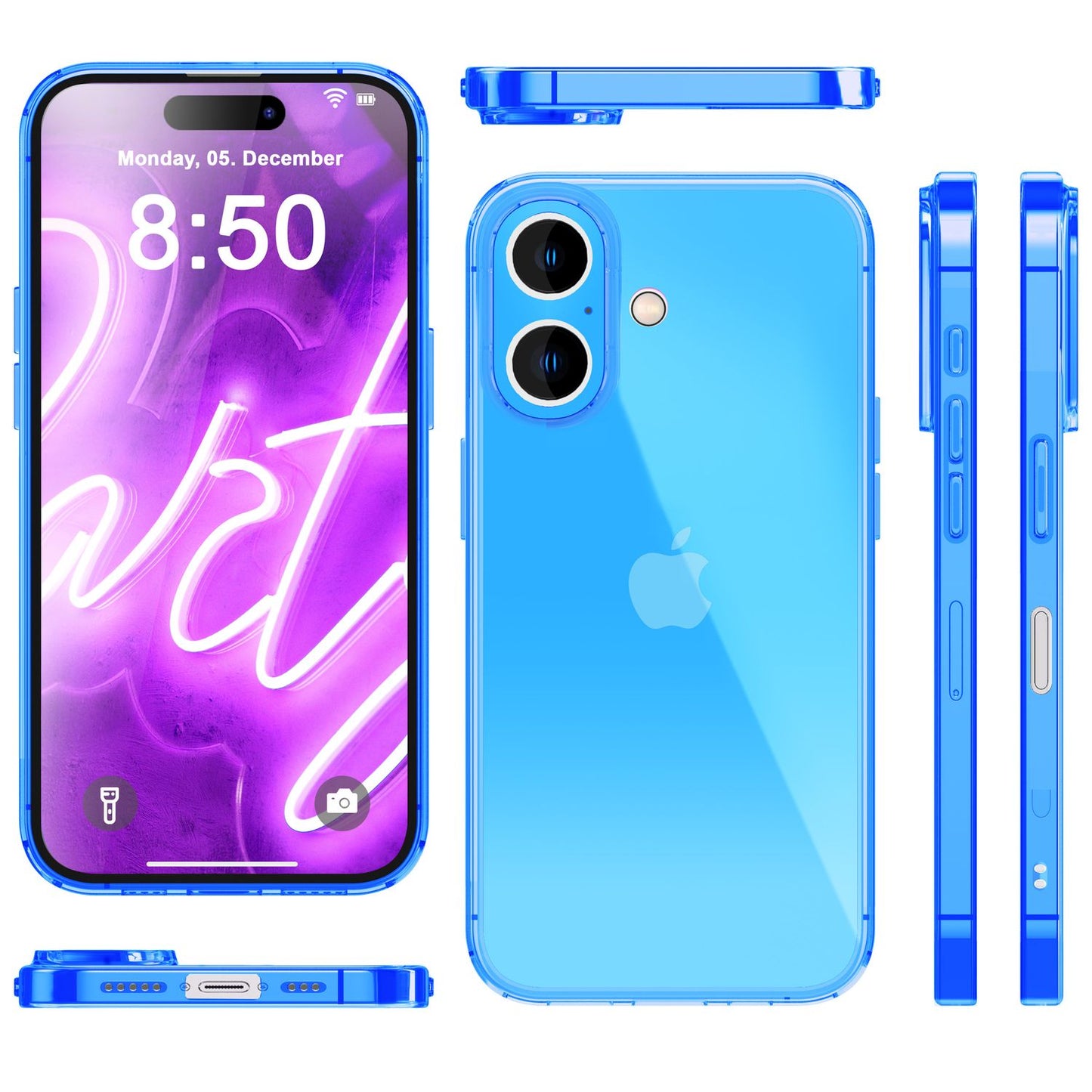 NALIA Neon Silikonhülle für iPhone 16 Plus – Knallige Signal-Farbe & Linsenschutz – VIBE (Transparentes Case) – Marke aus Berlin