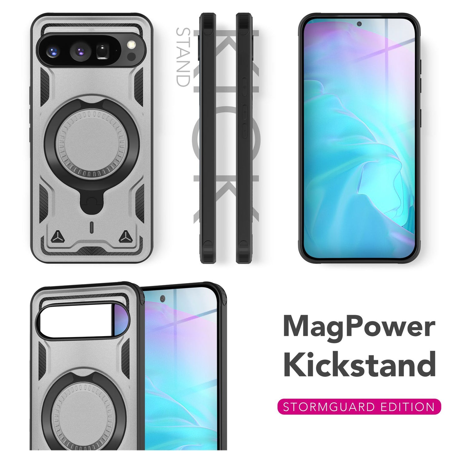 NALIA Magnetische Panzerhülle für Google Pixel 9 Pro XL – Ring-Halterung 360° & MagSafe kompatibel – STORMGUARD (Outdoor Case) – Marke aus Berlin