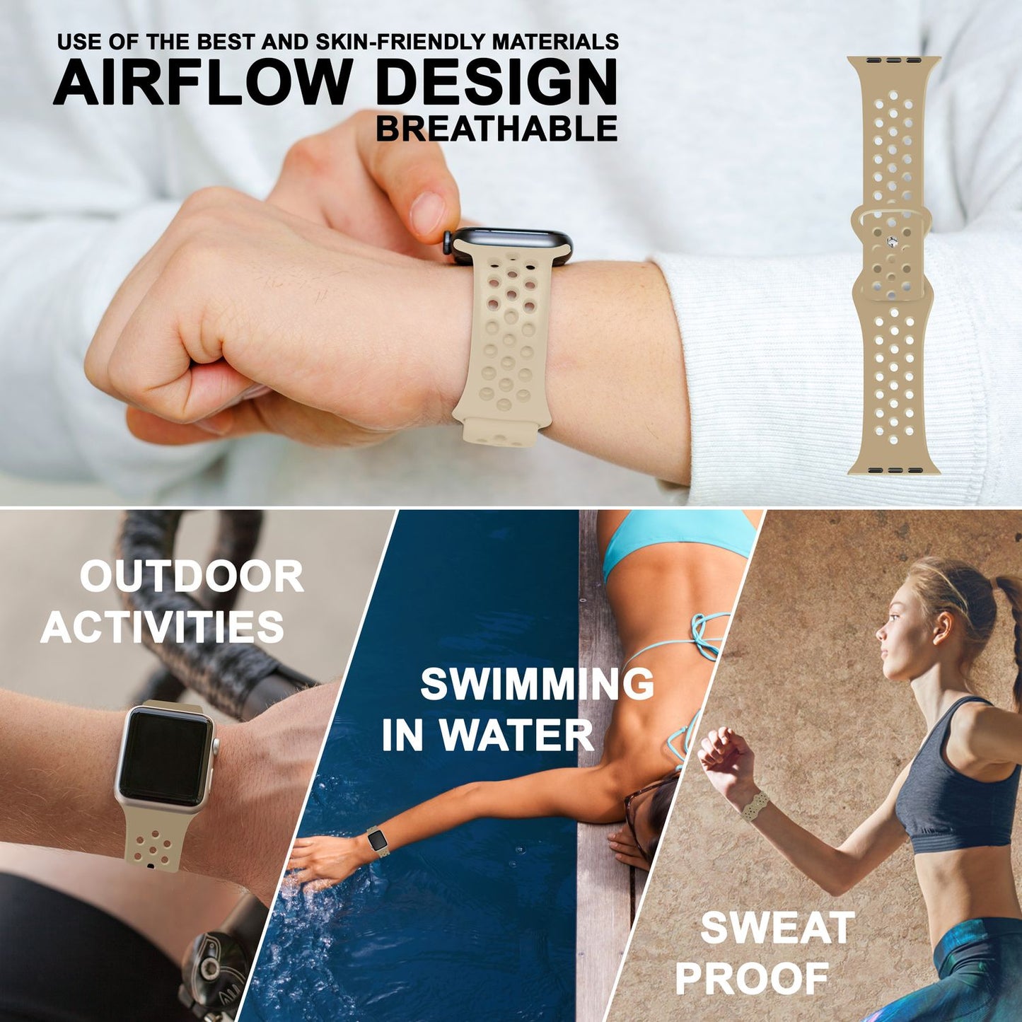 NALIA Gelochtes Silikon Smart-Watch Ersatzarmband kompatibel mit Apple Watch Armband Ultra/SE & Series 8/7/6/5/4/3/2/1, 42mm 44mm 45mm 49mm, iWatch Fitnessarmband Damen & Herren