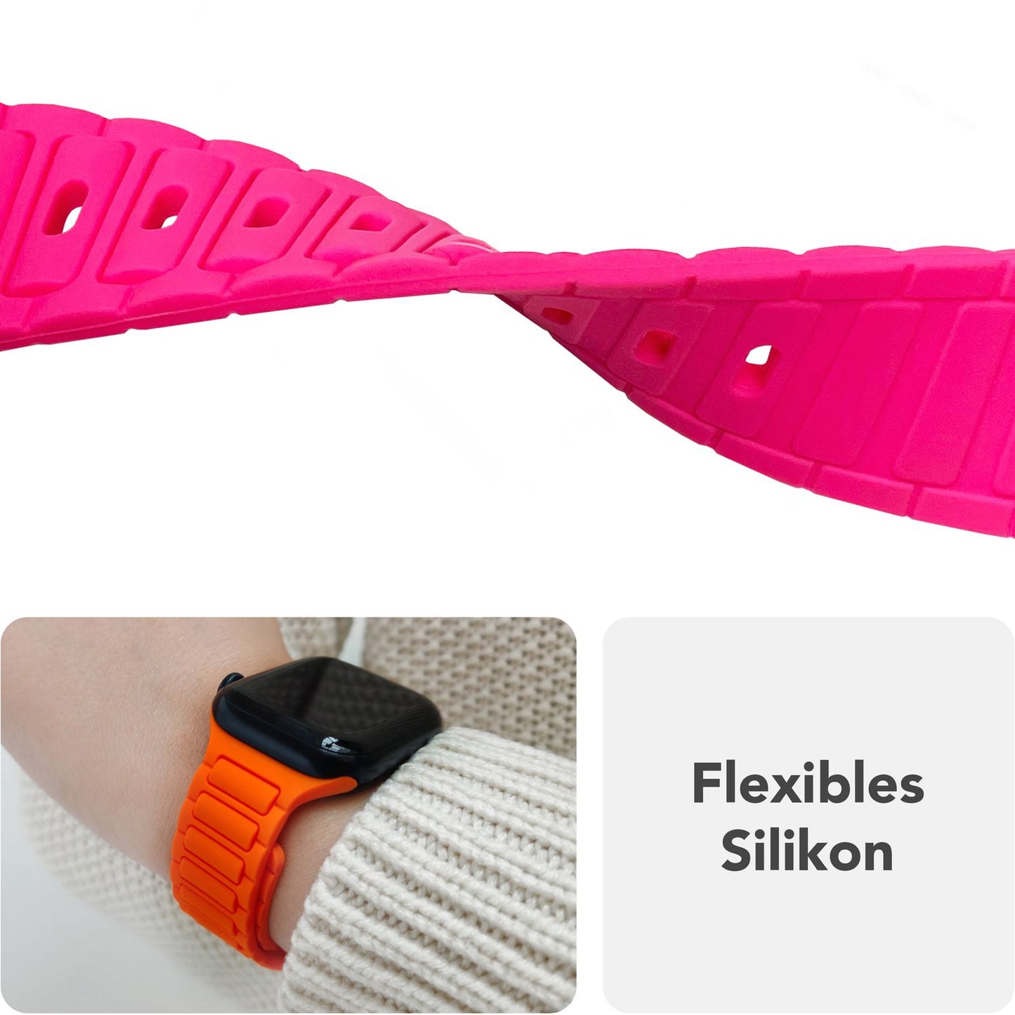 NALIA Pulse Silikon Armband kompatibel mit Apple Watch Armband iWatch Series Ultra/SE 10 9 8 7 6 5 4 3 2 1, 42/44/45/46/49mm, 3D Sportarmband mit Steck-Pin Verschluss