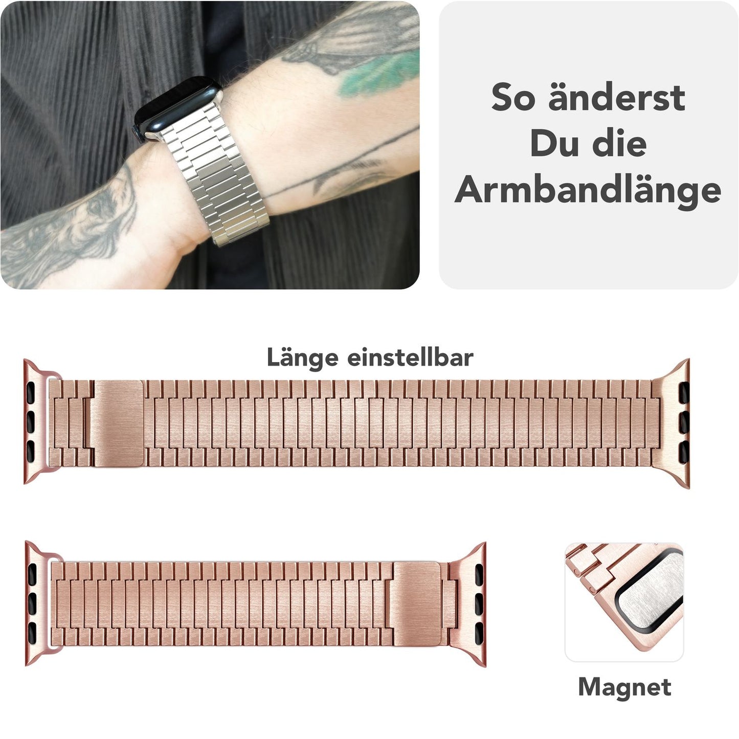 NALIA Chronos Metall Armband kompatibel mit Apple Watch Armband Ultra/SE iWatch Series 10 9 8 7 6 5 4 3 2 1, 42/44/45/46/49mm, Edelstahl Loop-Armband Magnetverschluss, Rostfrei