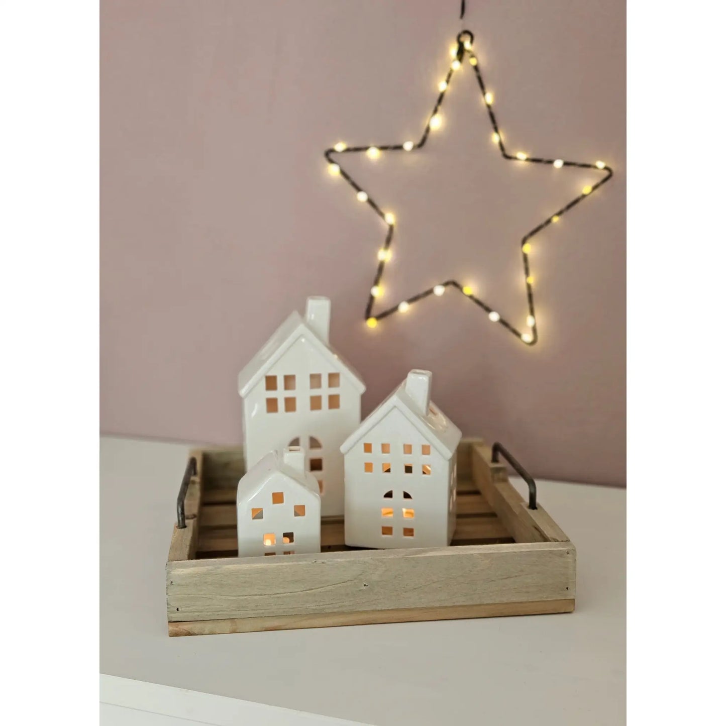 Dekotablett Serviertablett Holztablett braun 30 cm cm Holz Metallgriff dekorativ 2er Set