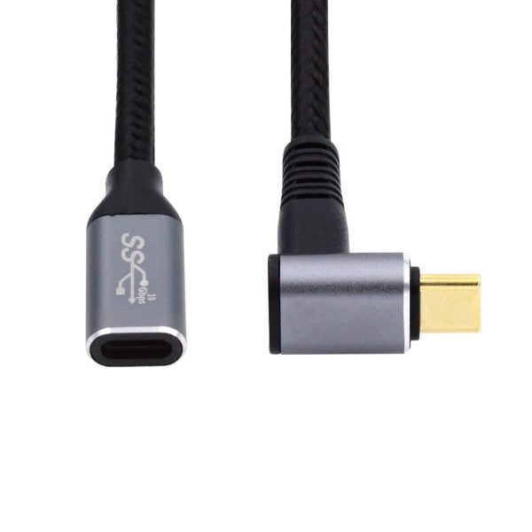 SYSTEM-S USB 3.1 Gen 2 Typ C Kabel 50 cm Stecker zu Buchse 10 Gbit/s 100W Winkel